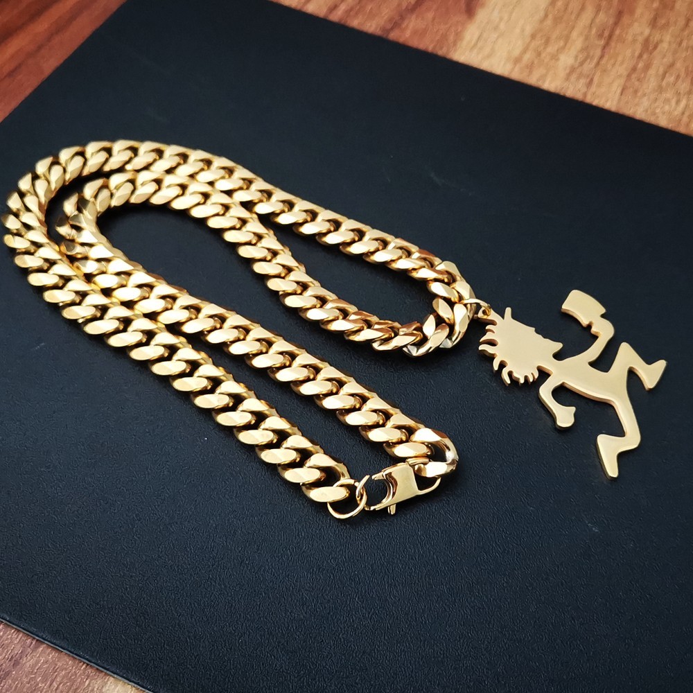 Large gold-plated HATCHETMAN Insane Clown Posse pendant with necklace curb link