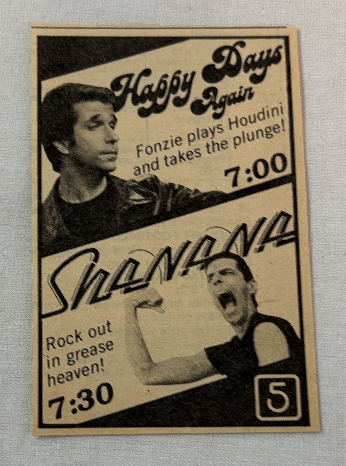 1980 small KTLA tv ad~ HAPPY DAYS Fonzie plays Houdini, SHA NA NA grease heaven