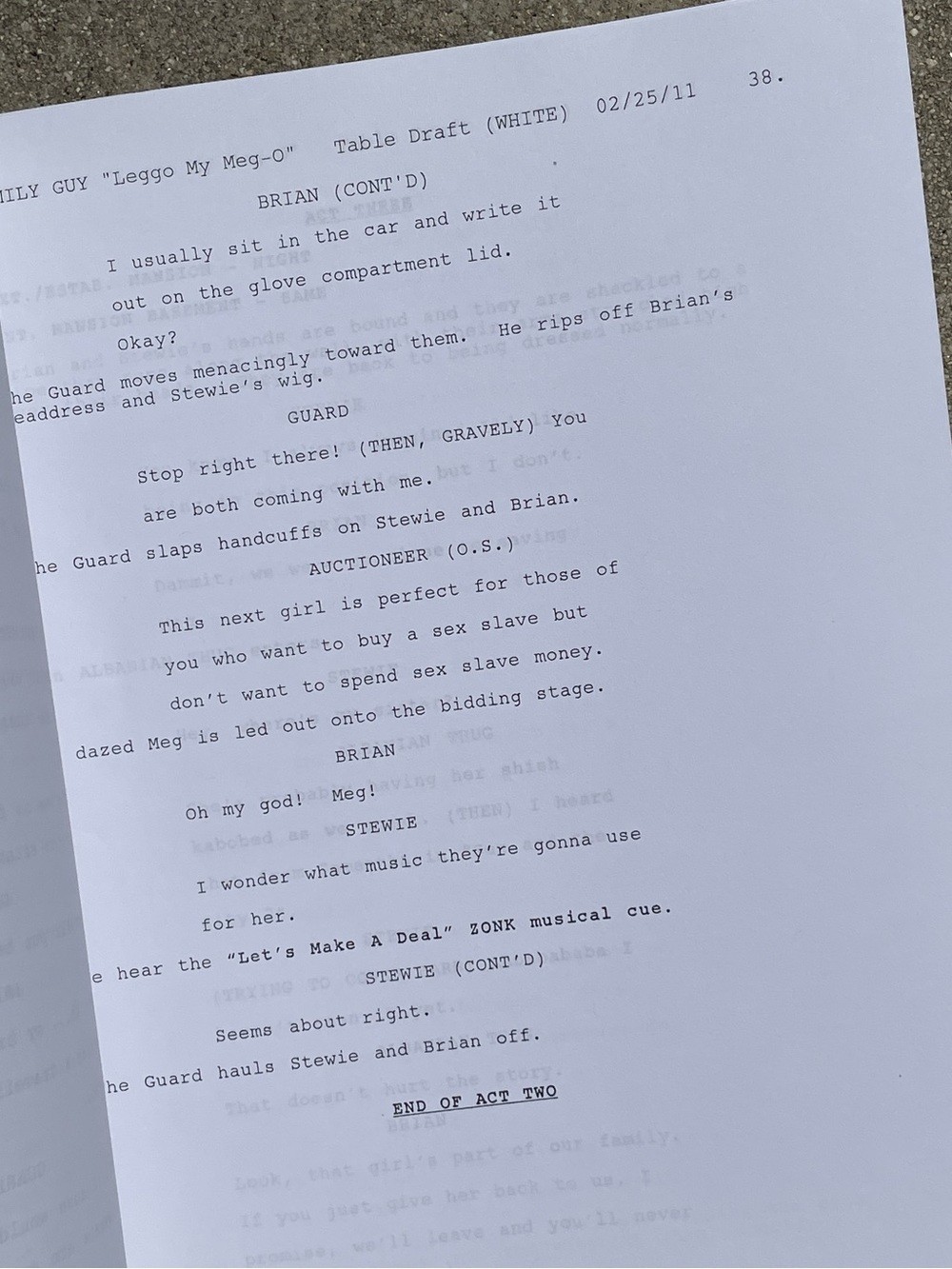 Family Guy 2011 Leggo My Meg-O Production Used Table Draft Script TAKEN Parody!