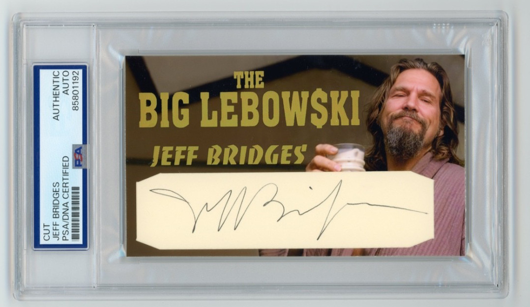 Jeff Bridges Signed Cut Custom The Big Lebowski Dude Card 3×5 Card PSA DNA AUTO