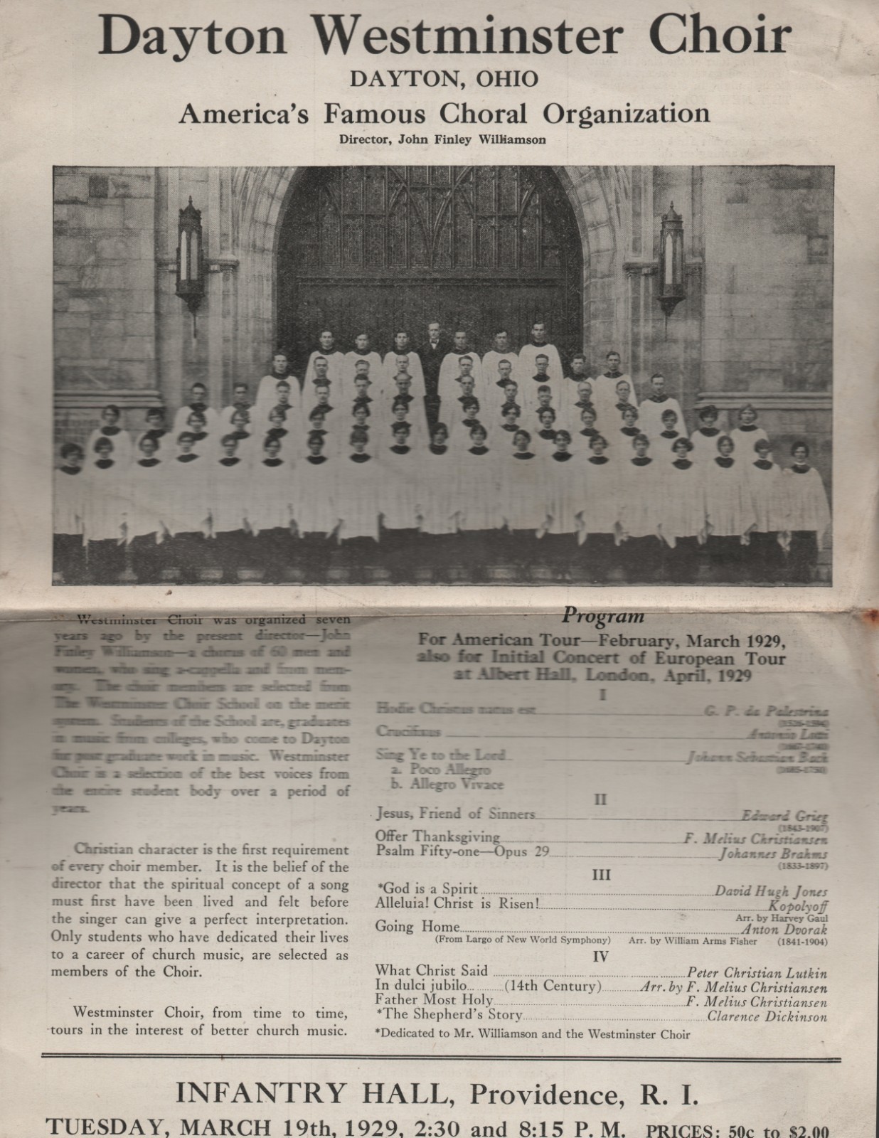 1929 Westminster Choir Concert Program Infantry Hall Providence RI Mrs Talbott