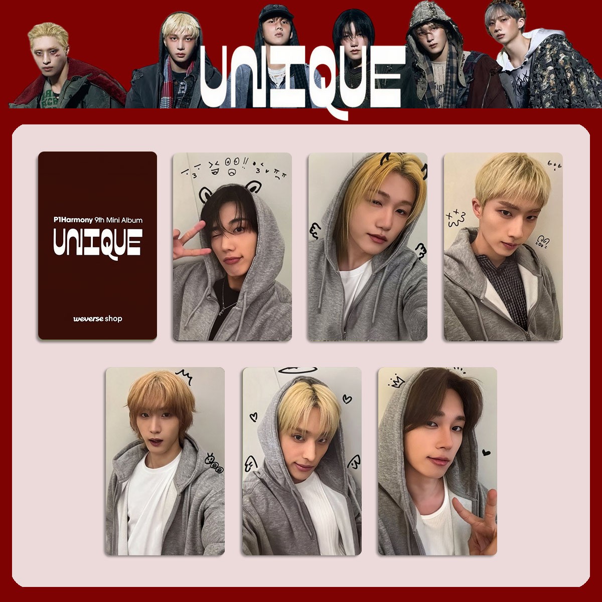 6pc/set HOT P1Harmony UNIQUE KEEHO JONGSEOB SOUL JIUNG THEO Special Photocard
