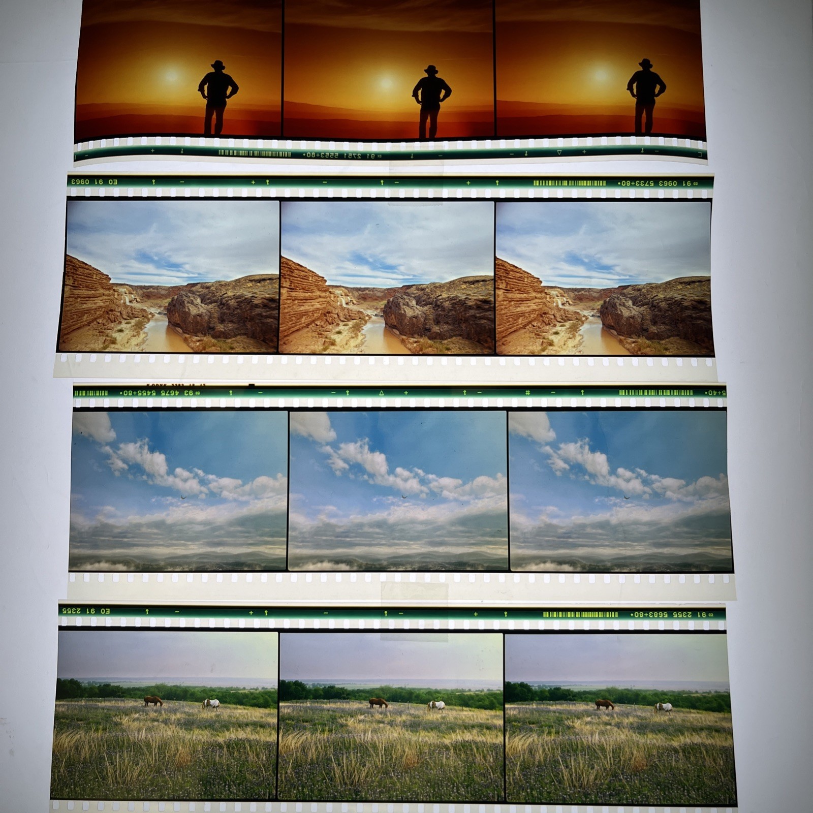 12 Cowboy, Canyons, Blue Sky and Horses 70mm IMAX Film Cells # 1, 2, 3, 4