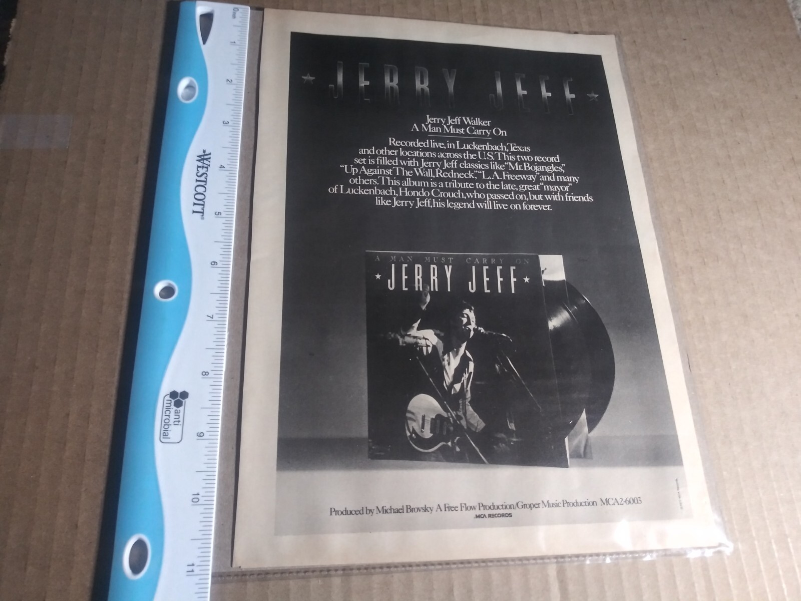 Jerry Jeff Walker A Man Must Carry On 70s Print Ad. Texas Luckenbach MCA Records