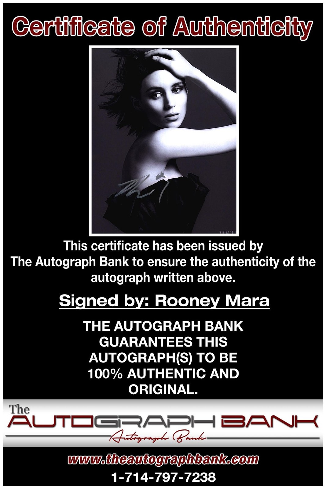 Rooney Mara authentic signed celebrity 8×10 photo W/Cert Autographed A4