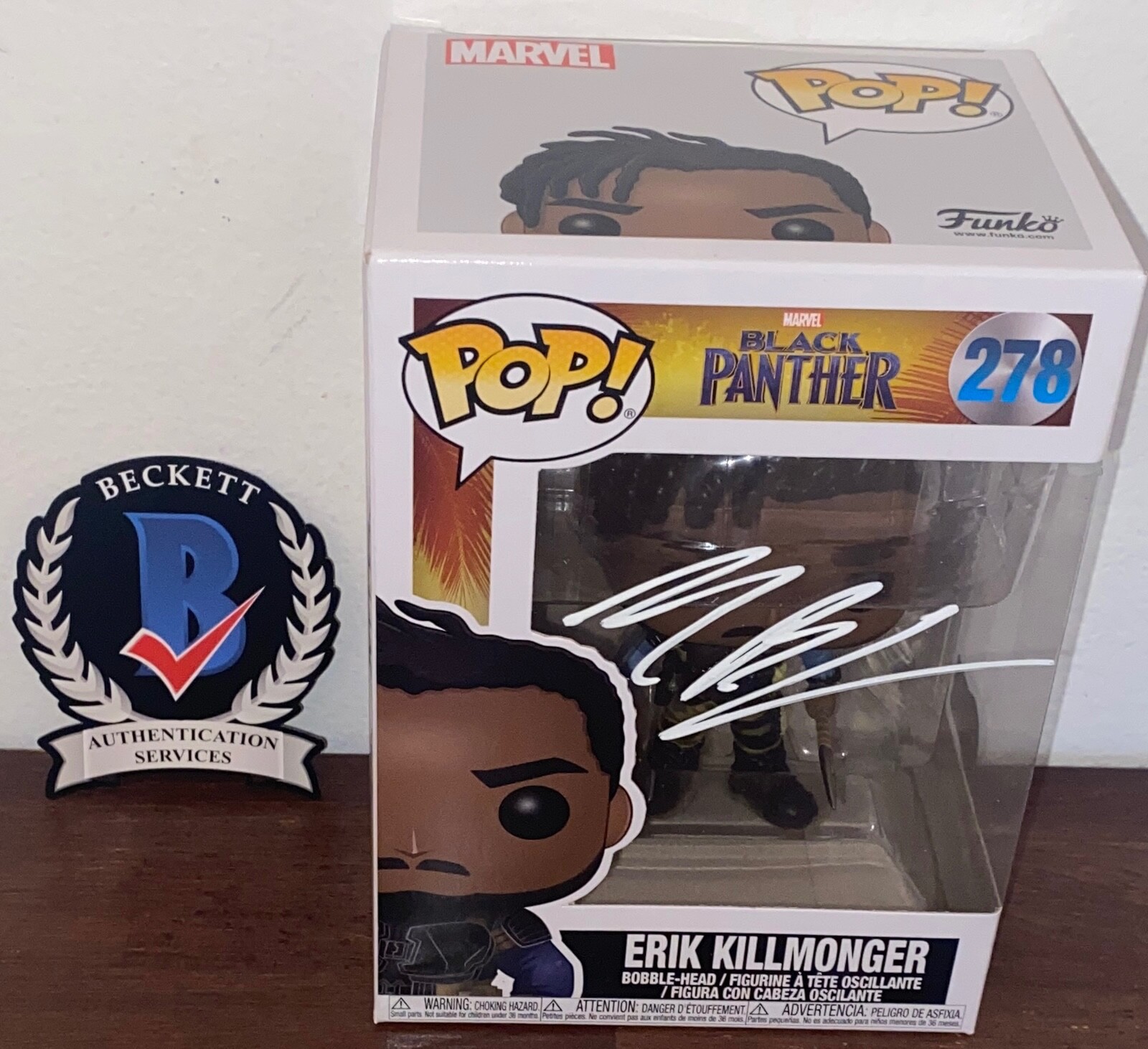 Michael B Jordan Signed Erik Killmonger Funko Pop #278 Black Panther Beckett N