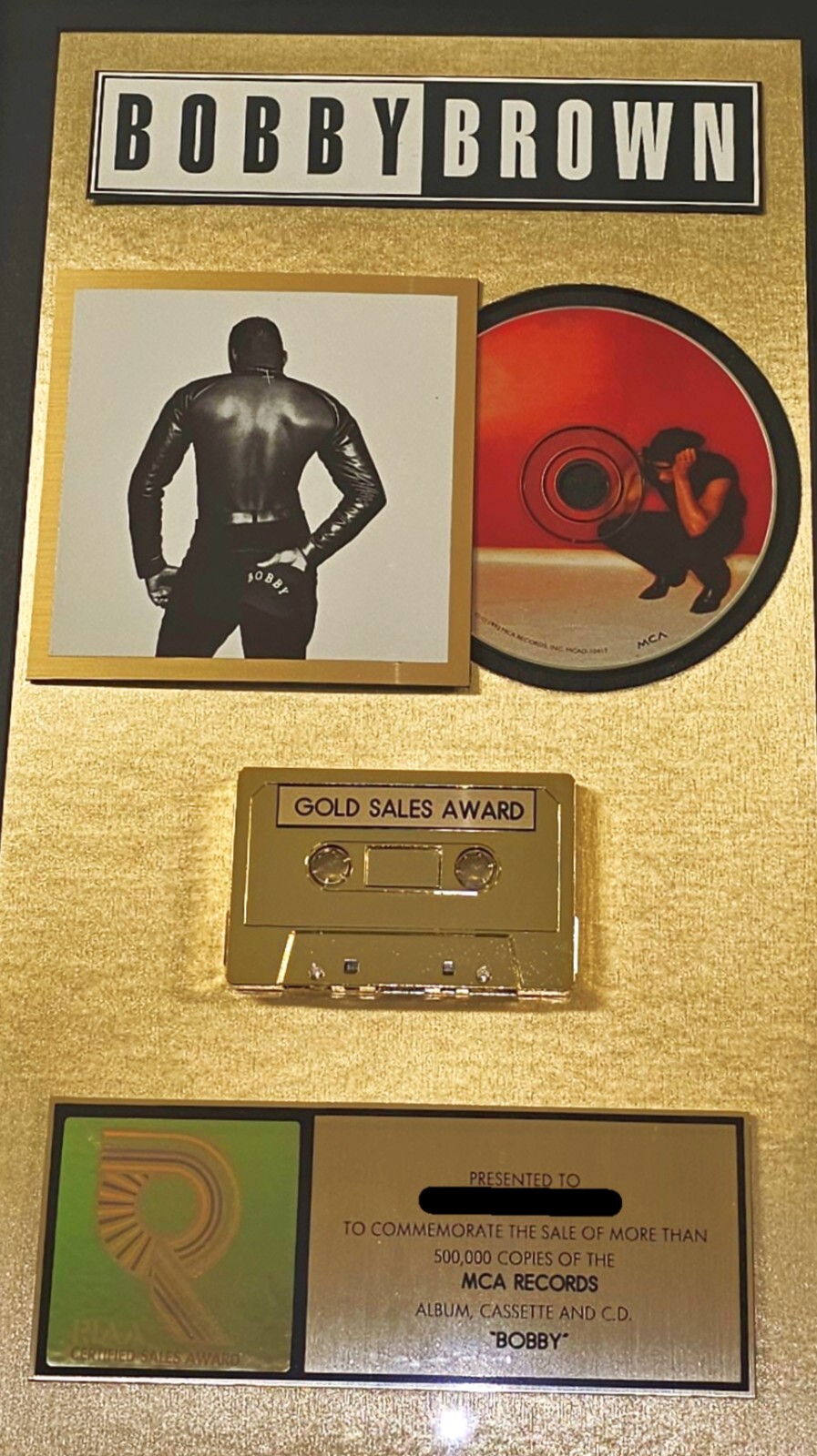 RIAA BOBBY BROWN GOLD SALES AWARD MCA R &B ICON