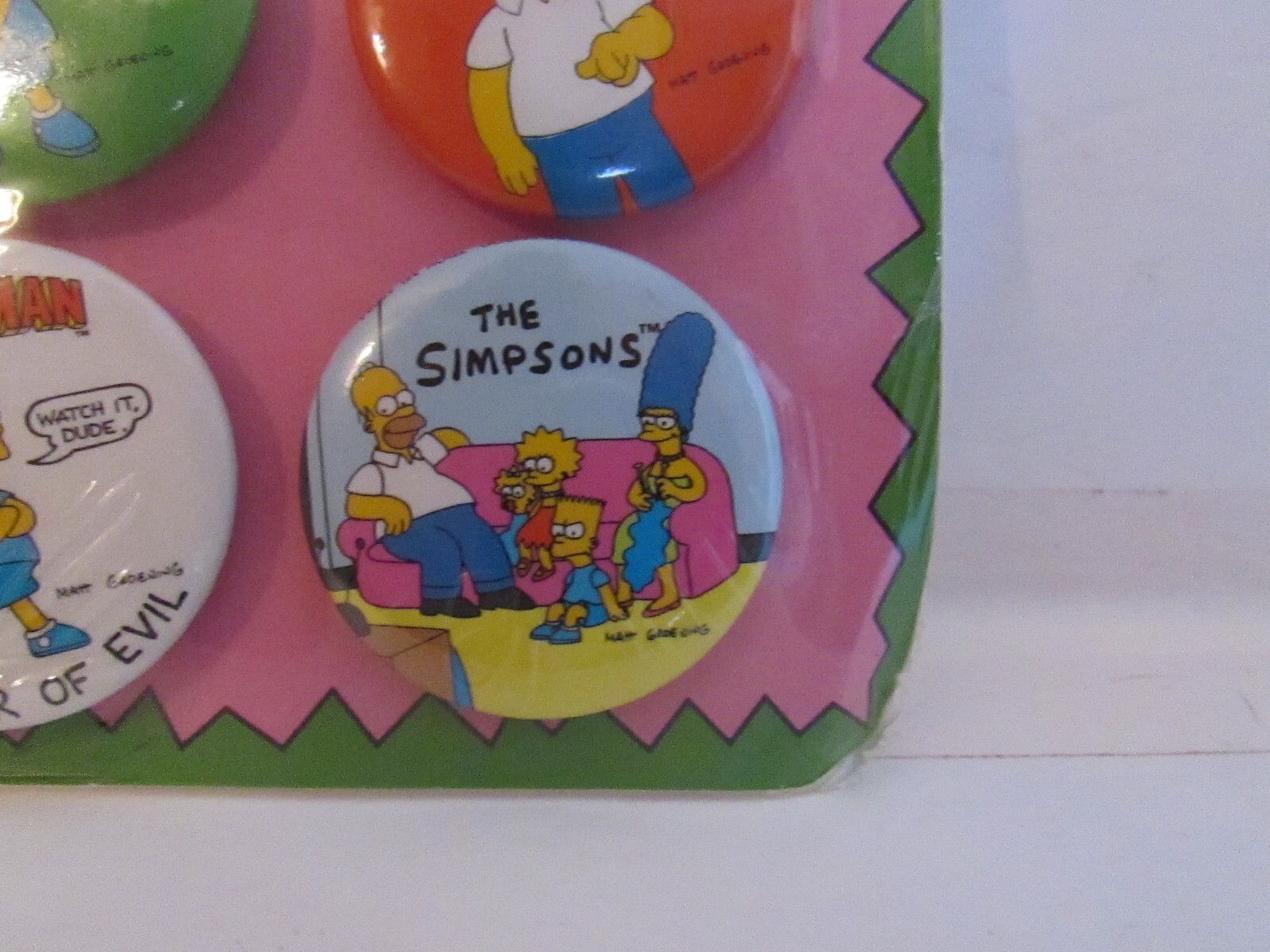 The Simpsons button collection 1990 lot of 6 NOS USA pinback buttons NEW!