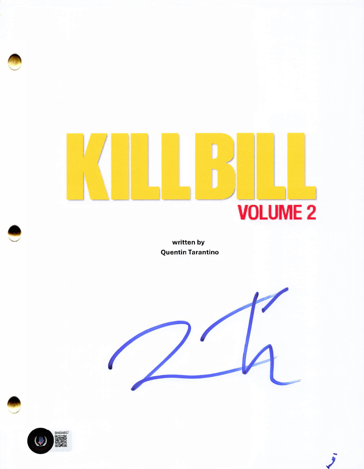 QUENTIN TARANTINO SIGNED AUTOGRAPH KILL BILL VOLUME 2 FULL SCRIPT BECKETT BAS