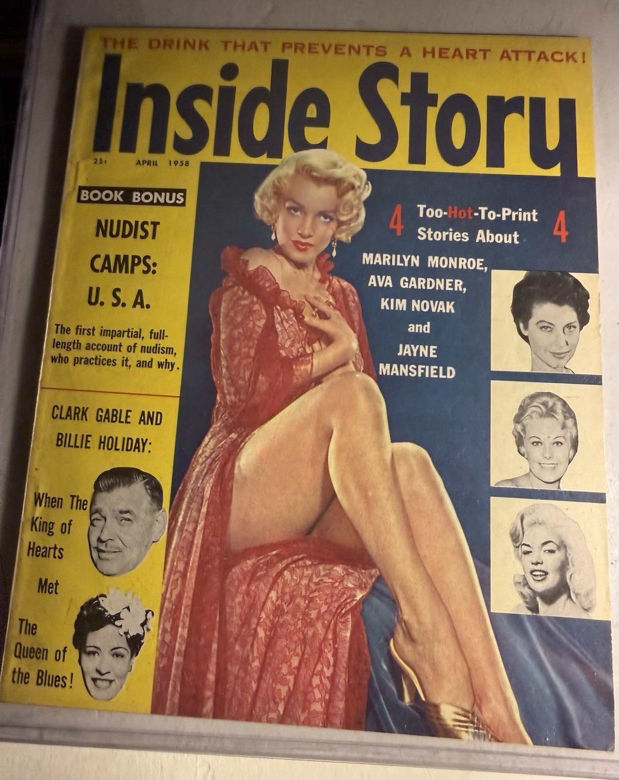 INSIDE STORY 04/58 MARILYN MONROE COVER GREAT PHOTO NICE HIGH GRADE COPY!