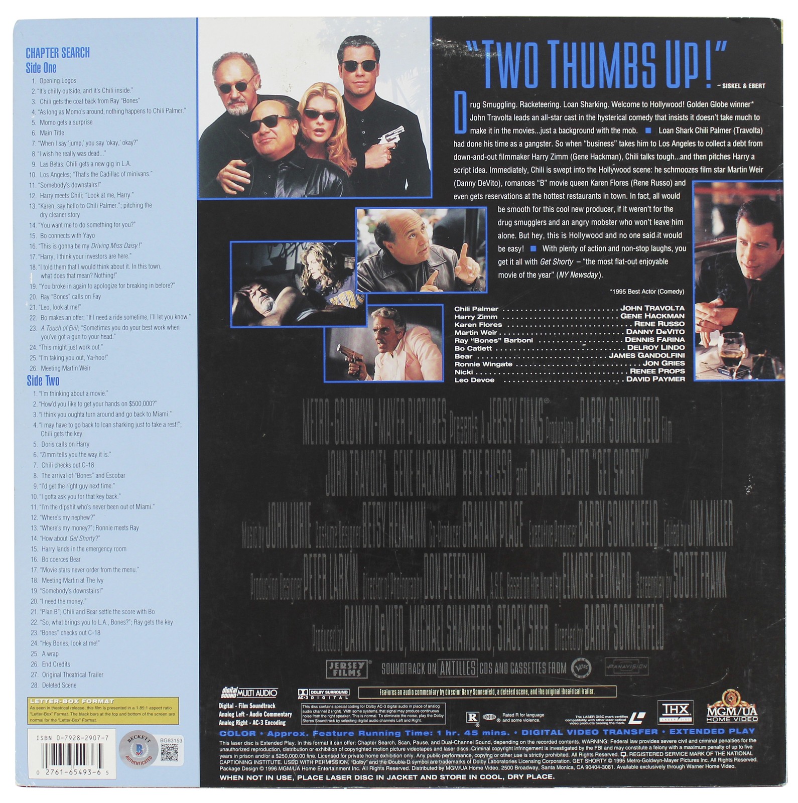 John Travolta Authentic Signed Get Shorty Laserdisc Without Disc BAS #BG83153