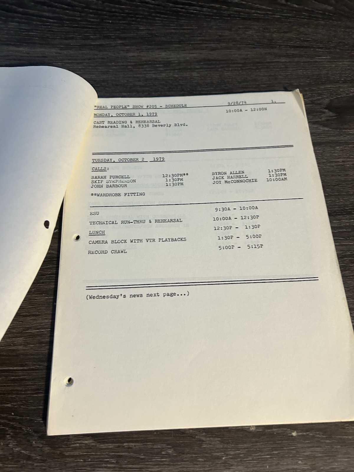 Real People Reality Tv Show Orignal Script 1979 First Draft