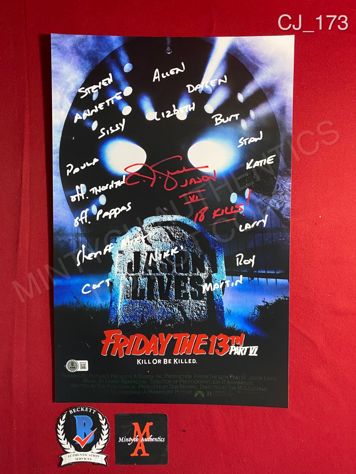 CJ C.J. Graham signed Friday the 13th 11×17 photo Jason Voorhees Beckett COA