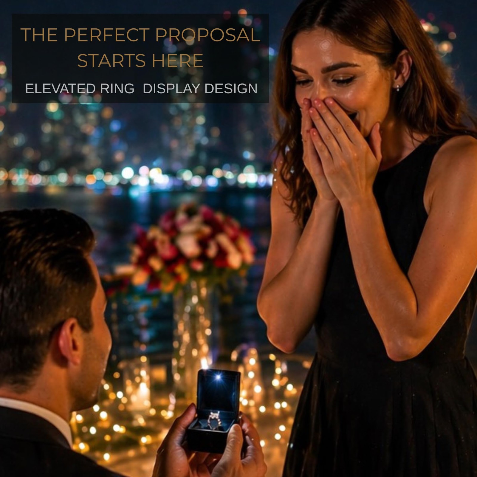 LED Ring Upright Display Luxury Light Up Ring Engagement, Proposal, Wedding