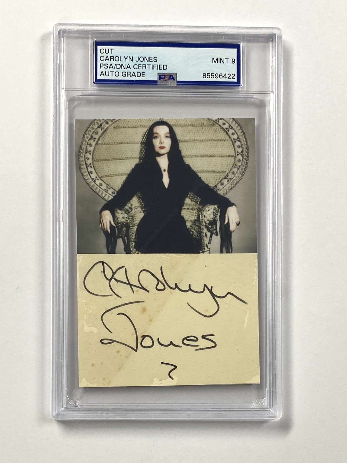 Carolyn Jones Signed Piece – PSA Mint 9