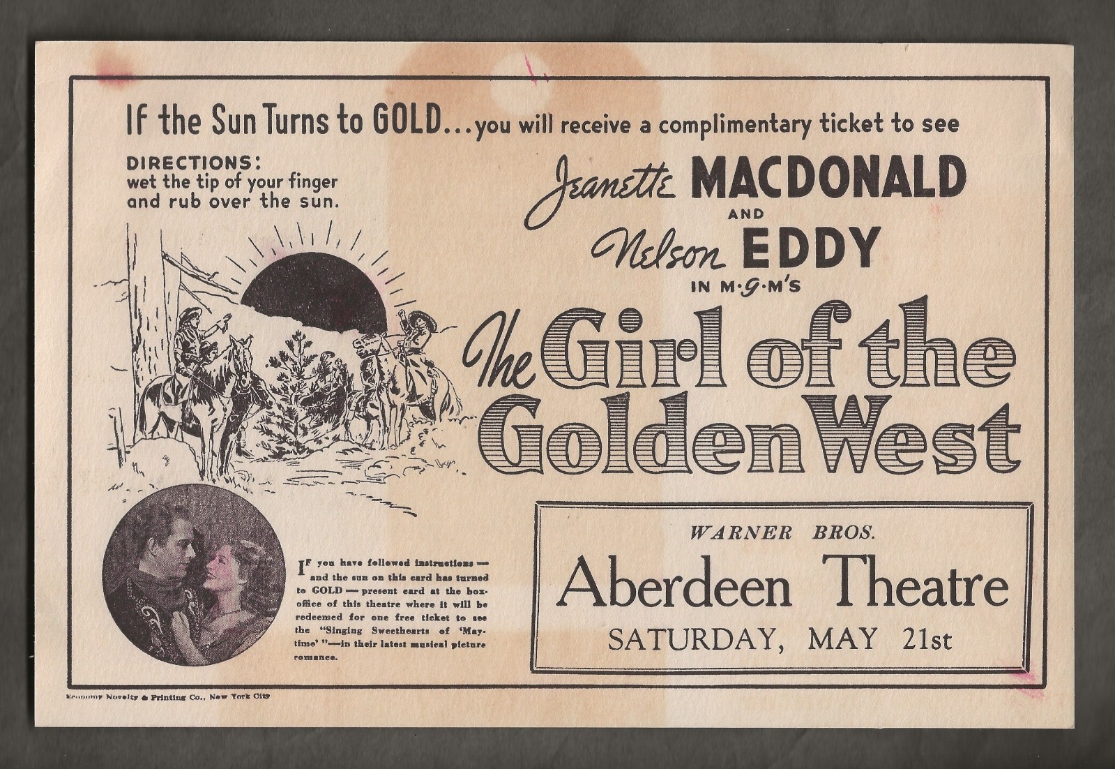 1938 JEANETTE MACDONALD & NELSON EDDY ORIG THEATRE NOVELTY