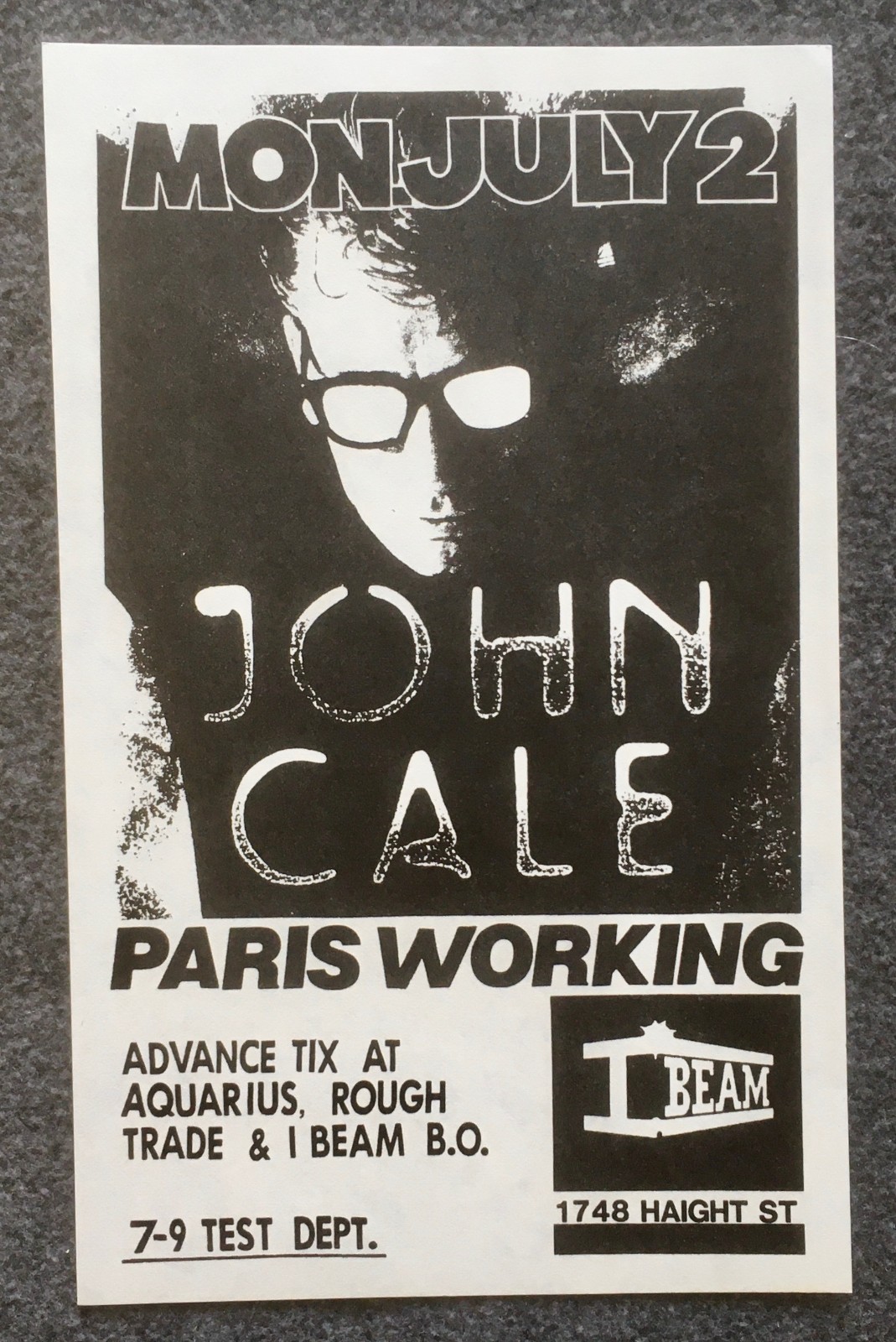 1984 Flyer John Cale and Paris Working at the I-Beam San Francisco