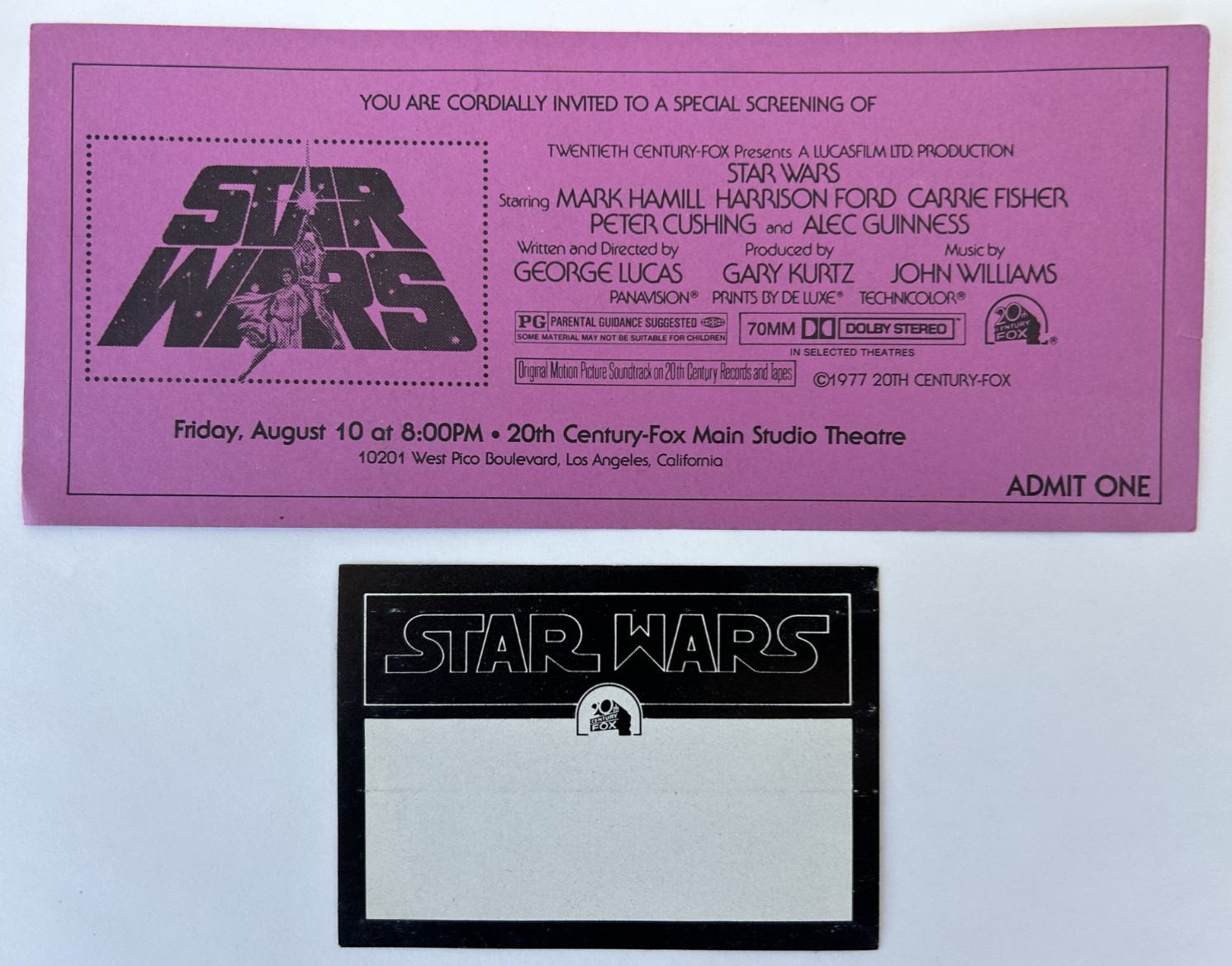 STAR WARS 1977 20th Century Fox CREW & VISITOR I.D BADGE MACbak + SCREENING PASS