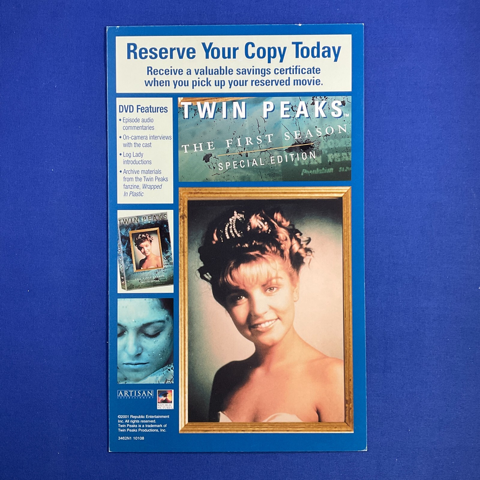 TWIN PEAKS Home Video Store Cardback Promo Sign for 2001 DVD Box Set Release