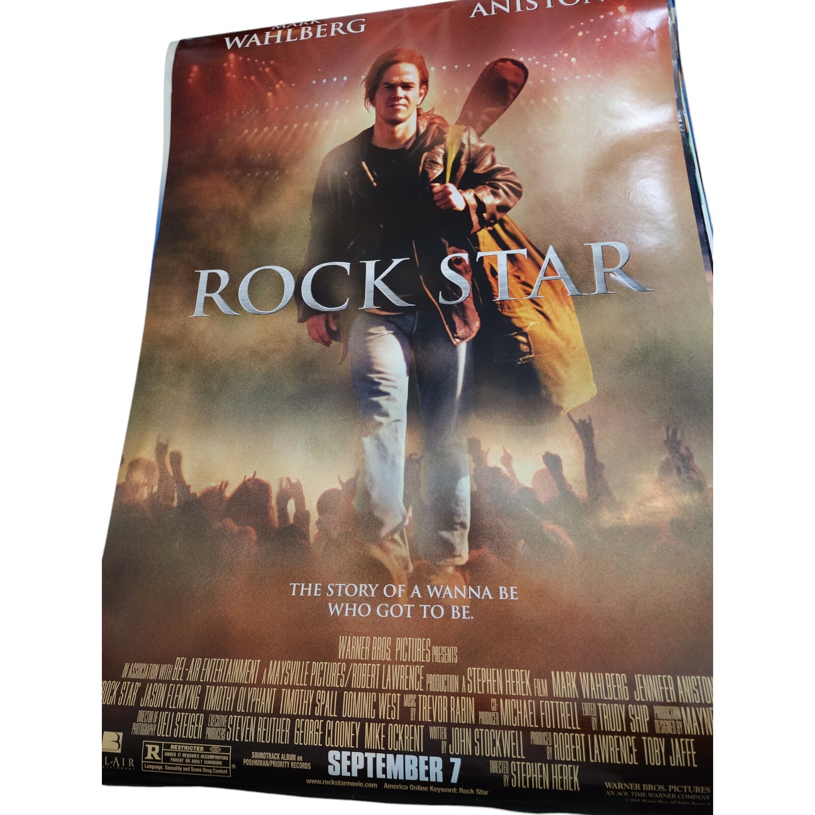 2001 Rock Star Wahlberg Aniston Double Sided 27″ x 41″ Theatrical Movie Poster