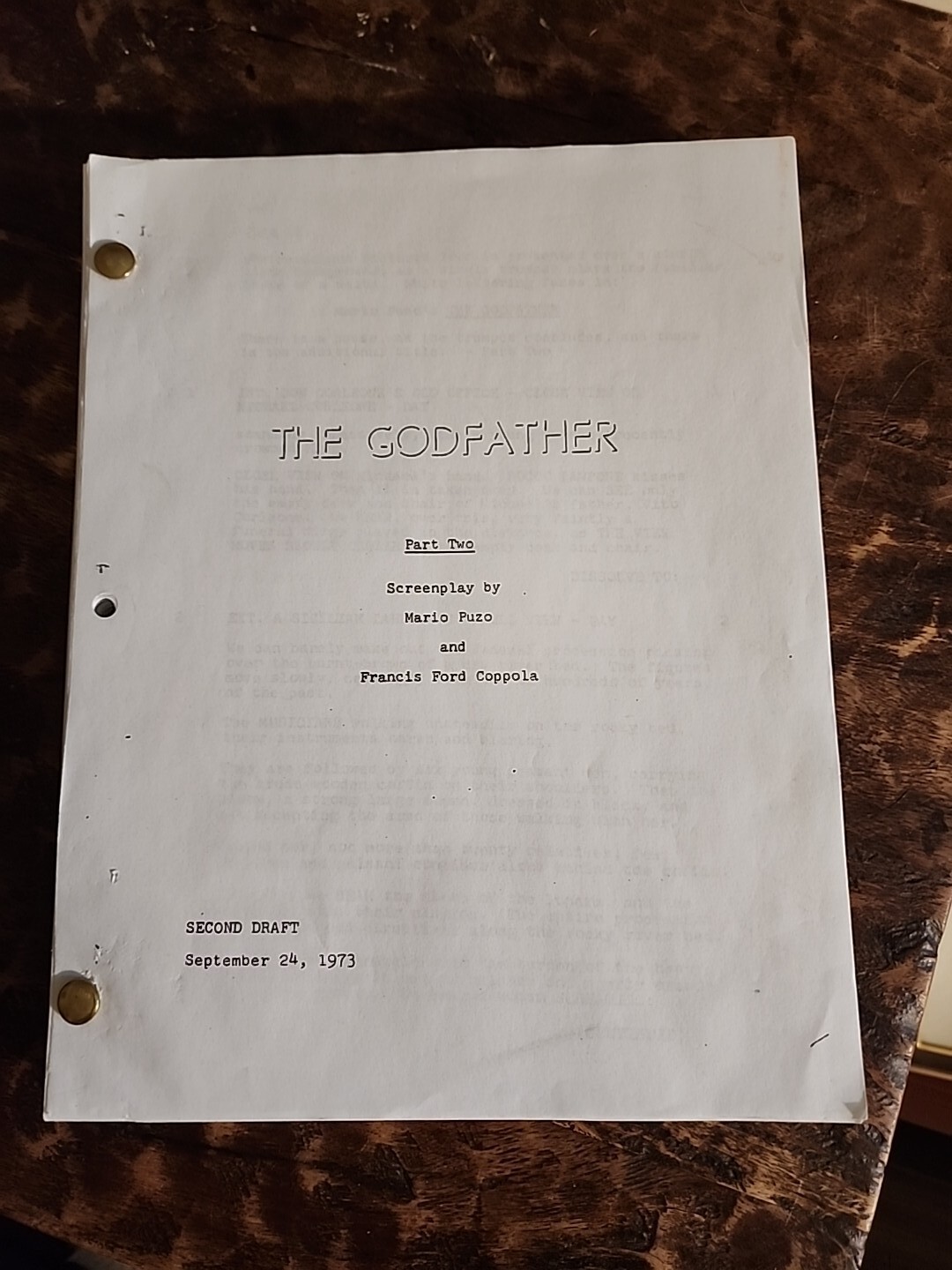 The Godfather Part Two Screenplay Second Draft By Mario Puzo And Coppola 1973
