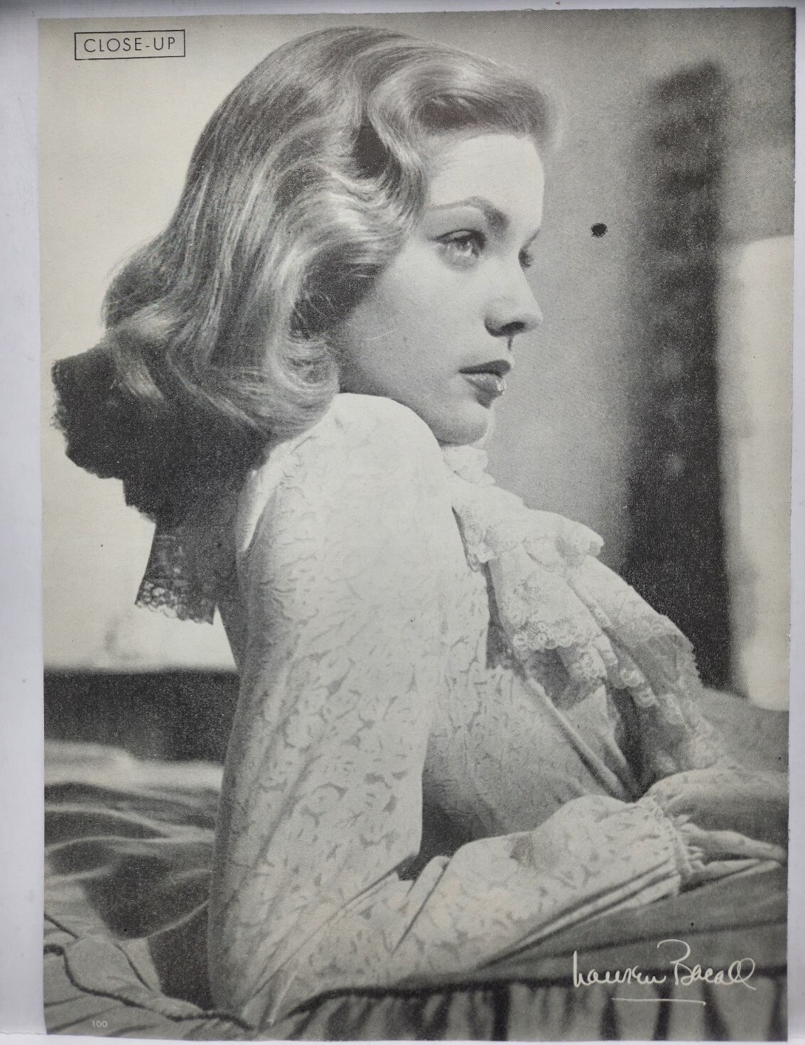 1945 Lauren Bacall Close Up Picture Movie Star Original Print Ad Life Magazine