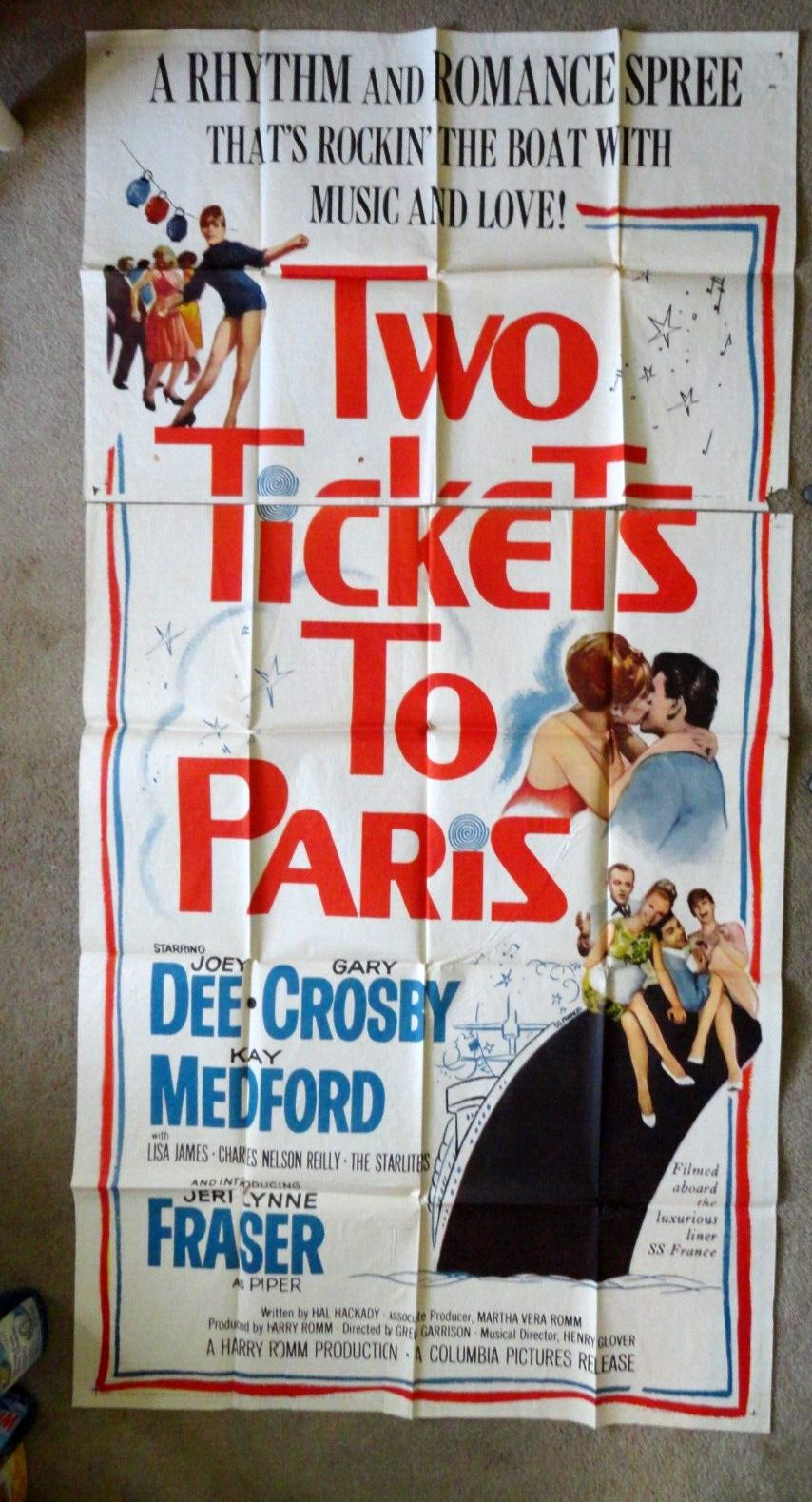1962 “TWO TICKETS TO PARIS” 79″ x 41″ 2 Piece Movie Poster