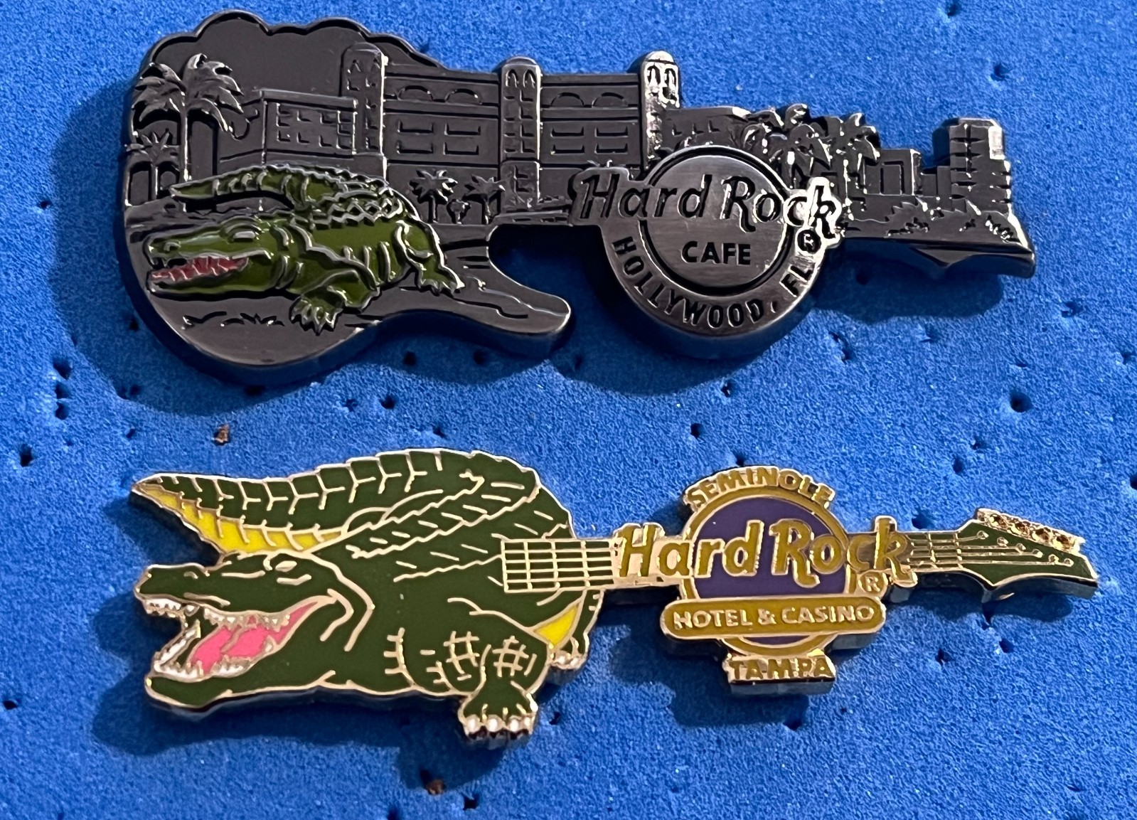 Hard Rock Cafe *FLORIDA* 2 LOT ALLIGATOR GUITAR PINS HOLLYWOOD, TAMPA LIM ED
