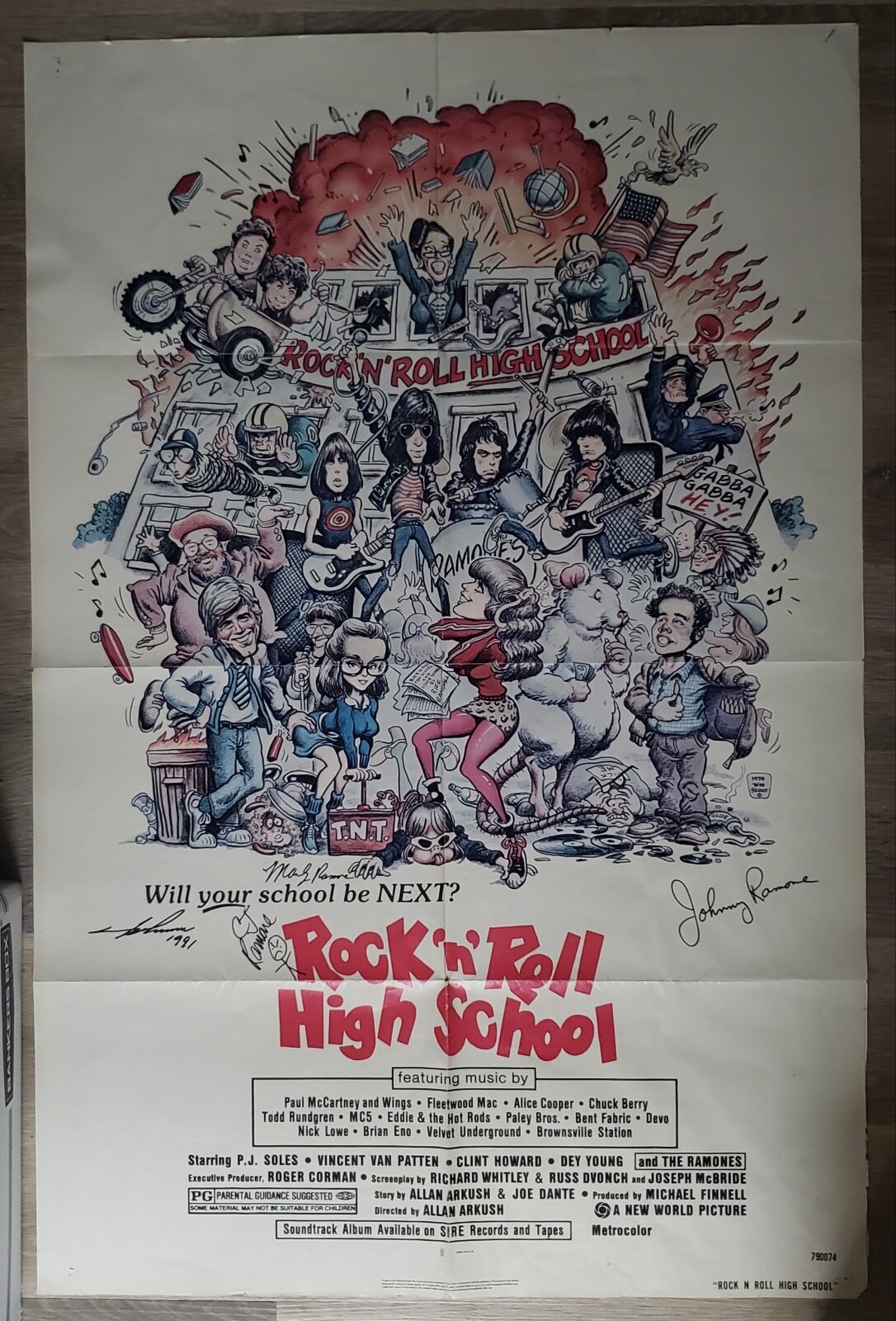 Rock’n’Roll High School orig. promotion poster. SIGNED by Ramones