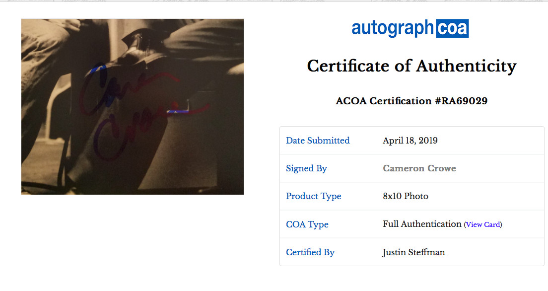 Cameron Crowe Signed Autograph 8×10 Photo Jerry Maguire Director ACOA