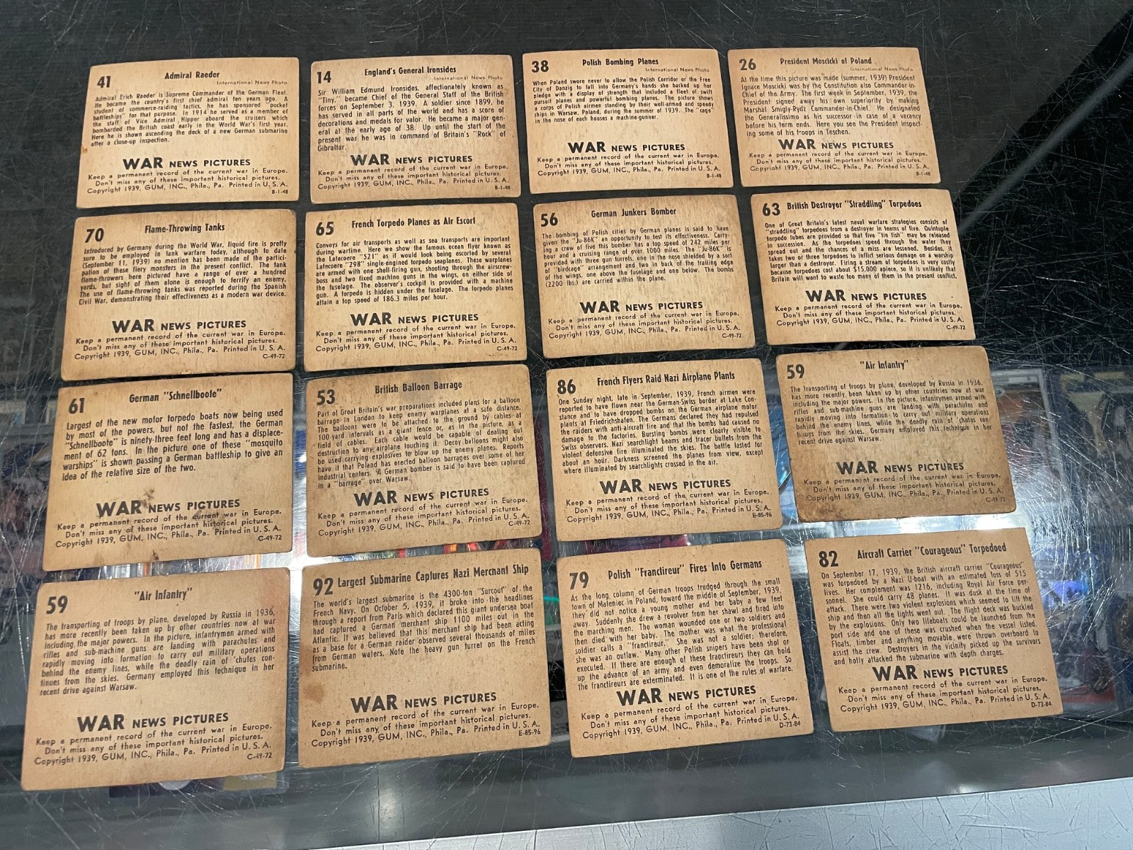1939 GUM INC. WAR NEWS PICTURES 20 NON SPORTS TRADING CARD LOT VG