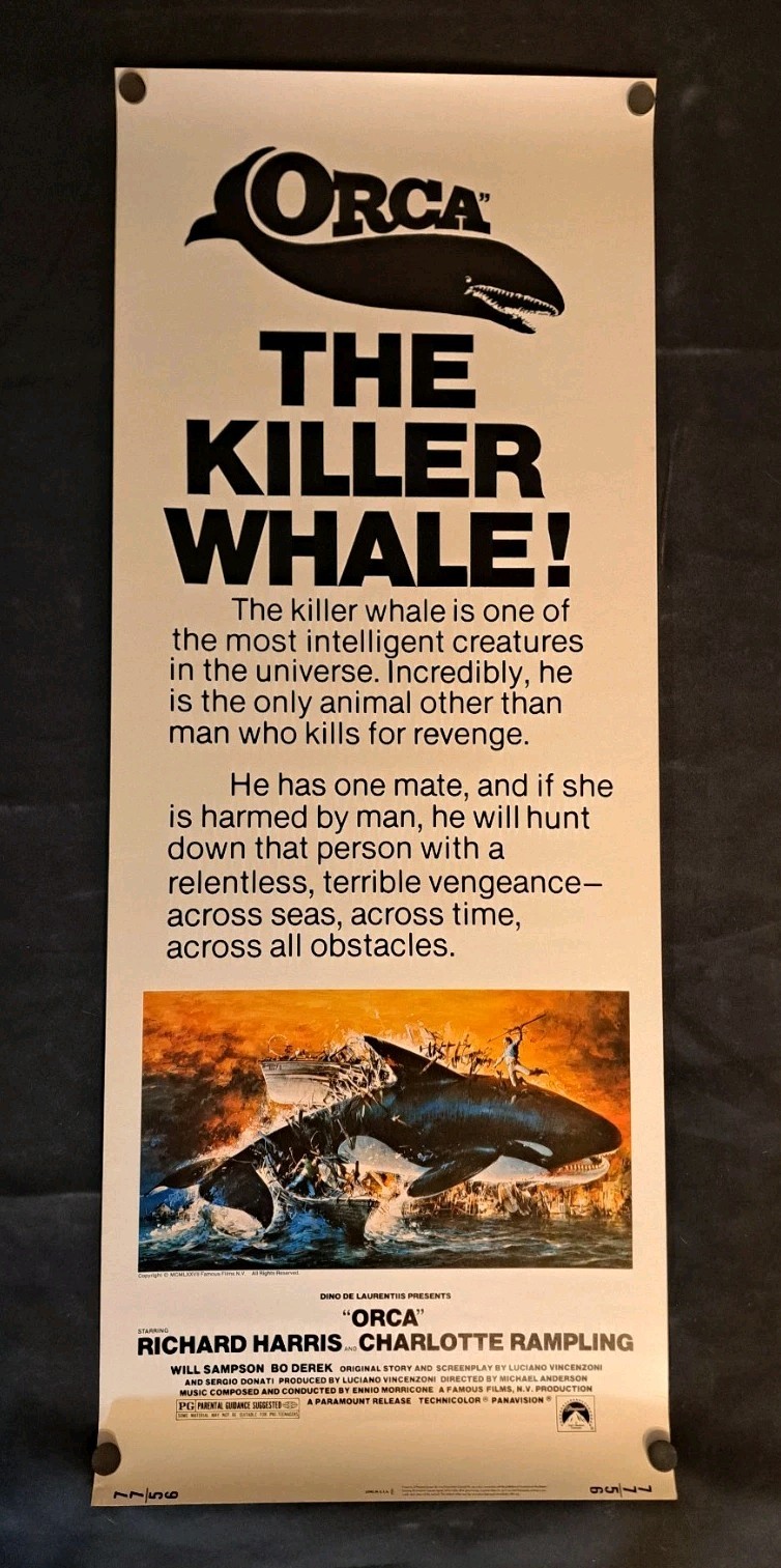 Vintage 1977 Orca the Killer Whale Movie Poster Insert – Original 14×36