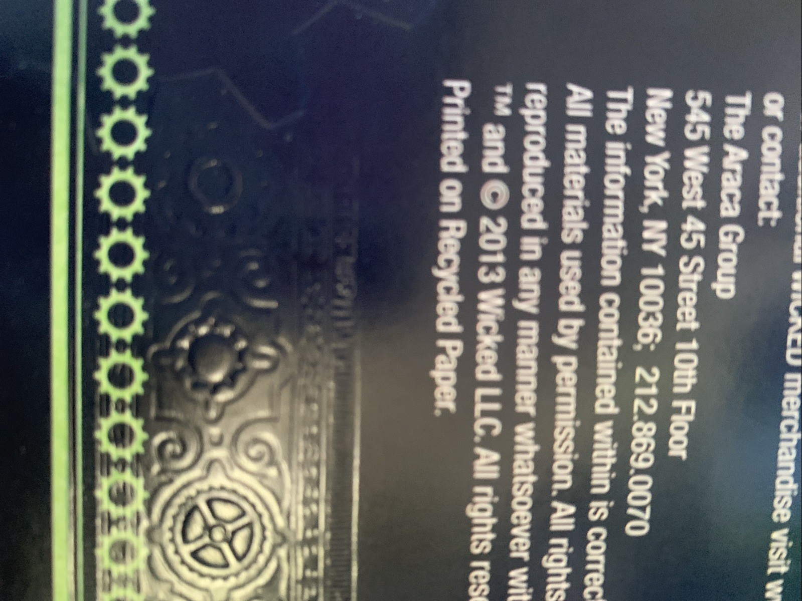 2013 Wicked Souvenir Broadway Show Program W/Cast Listing