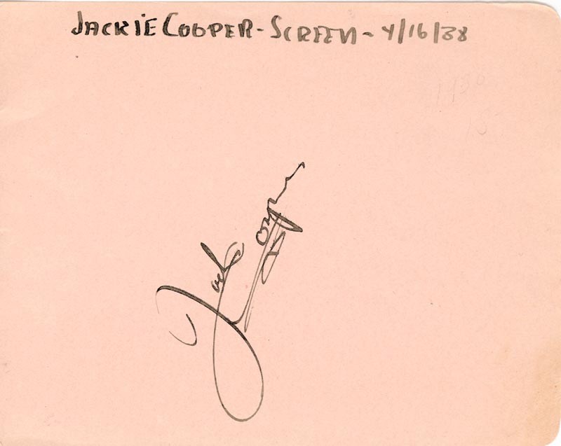 JACKIE COOPER – AUTOGRAPH CIRCA 1938