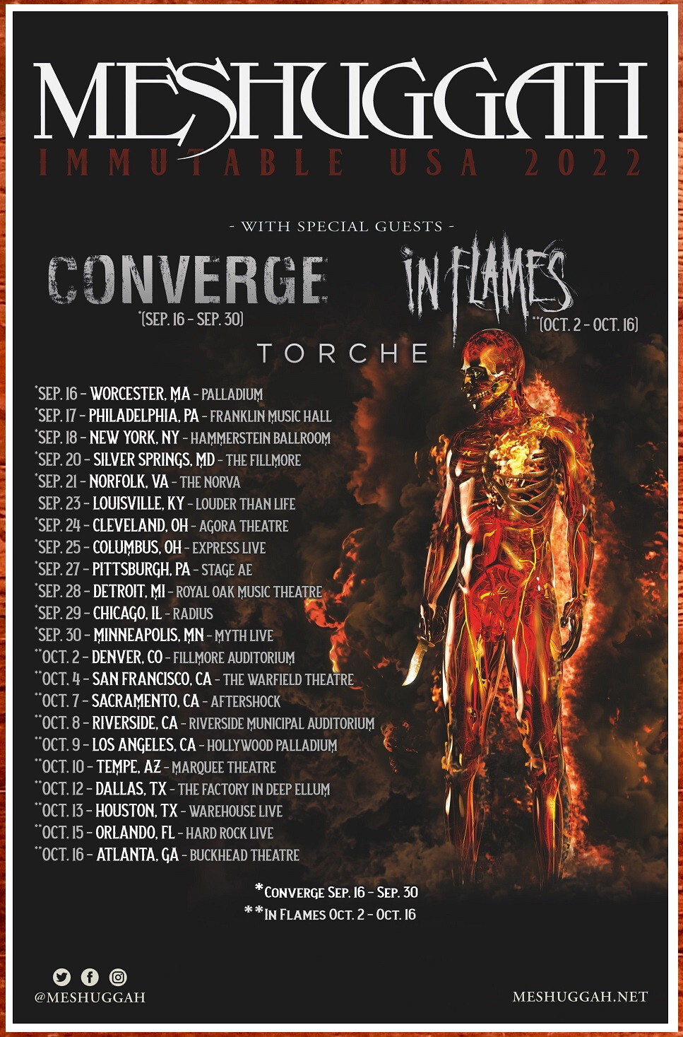 MESHUGGAH | CONVERGE | IN FLAMES | TORCHE Immutable Tour 2022 Ltd Ed RARE Poster