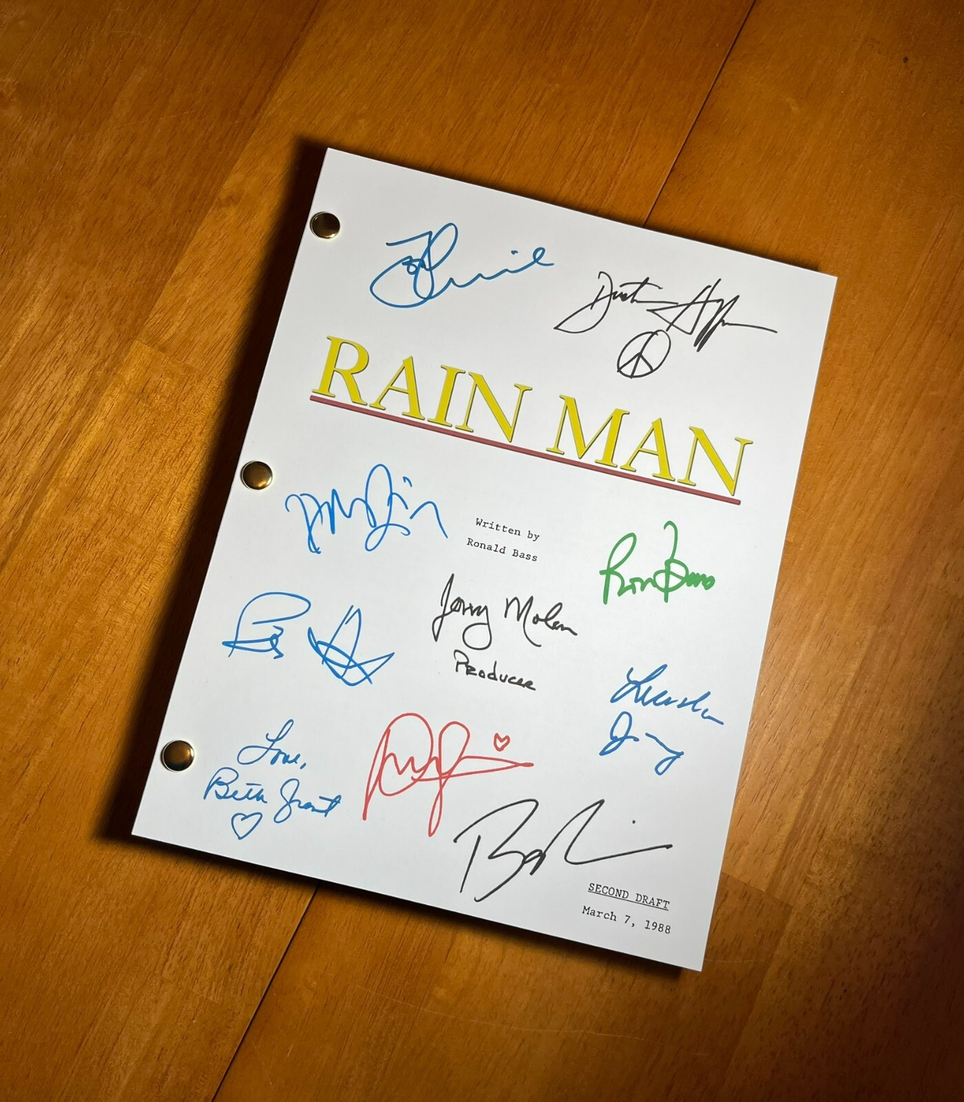 Rain Man Script Signed- Autograph Reprints- 186 Pages Long!