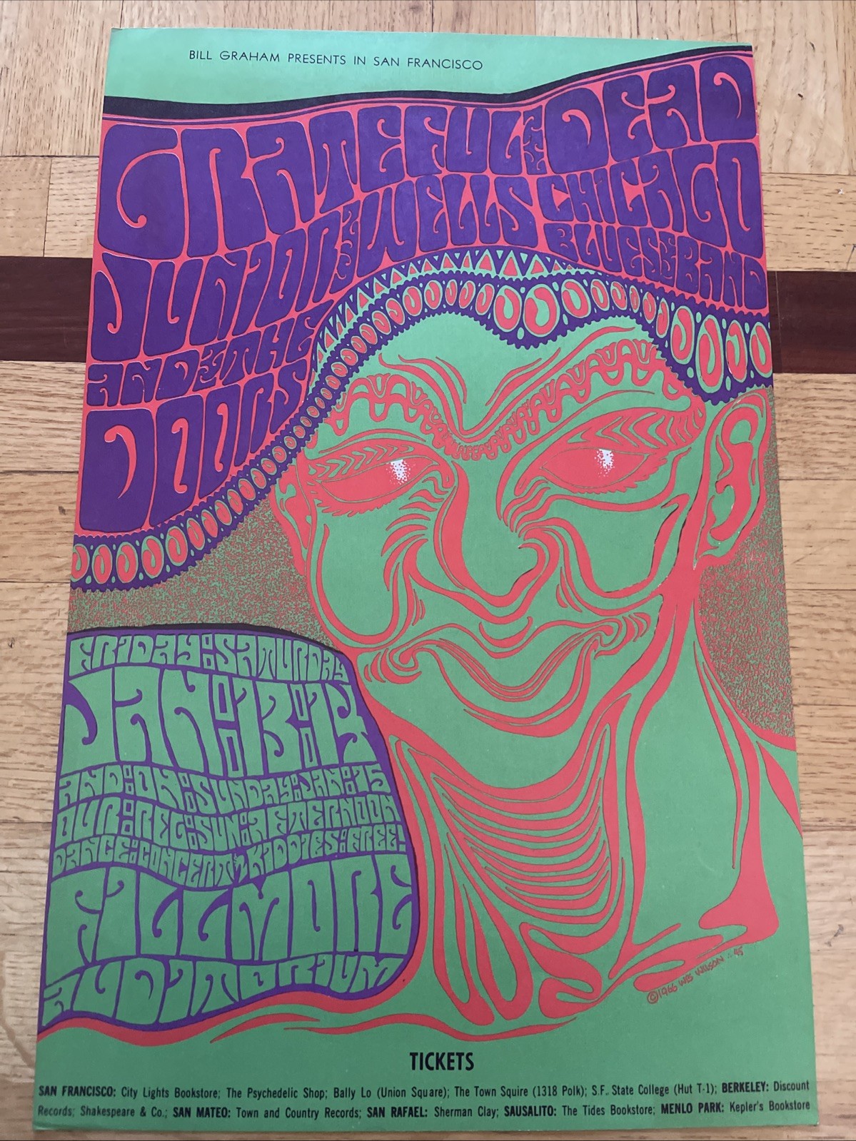 Bill Graham BG 45 Poster 1st Print Type 2 Grateful Dead 1/13-15/1967 Wilson Art