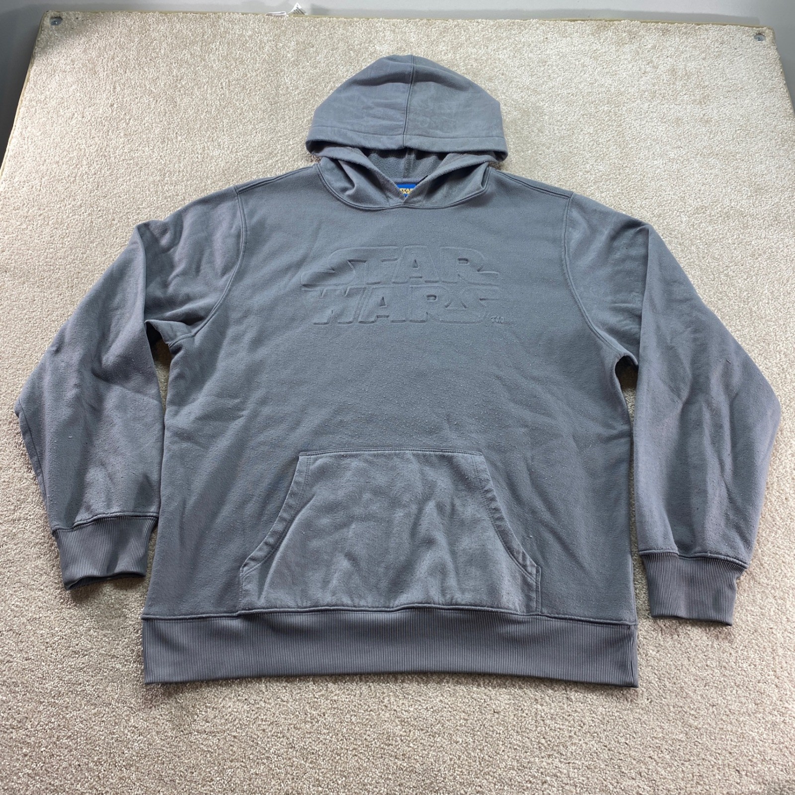 Star Wars Sweater Mens XL Gray Embossed Logo Hoodie Pullover Fleece Lined