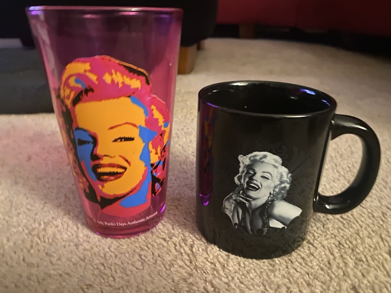 Marilyn Monroe Mug ‘Diamonds are a Girl’s Best Friend’ & 1985 Radio Days Glass