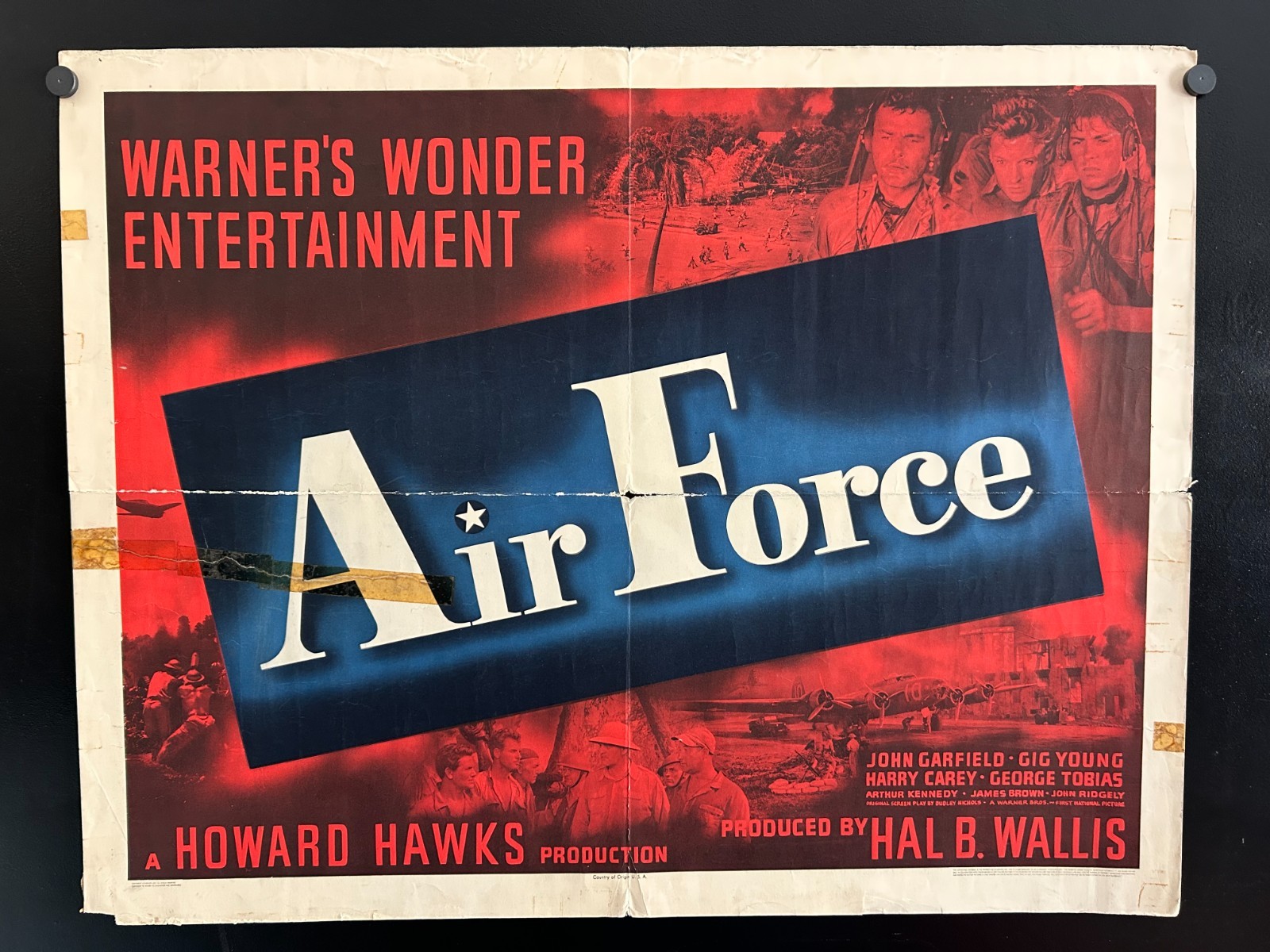 Original 1943 AIR FORCE Half Sheet Poster 22×28 – JOHN GARFIELD