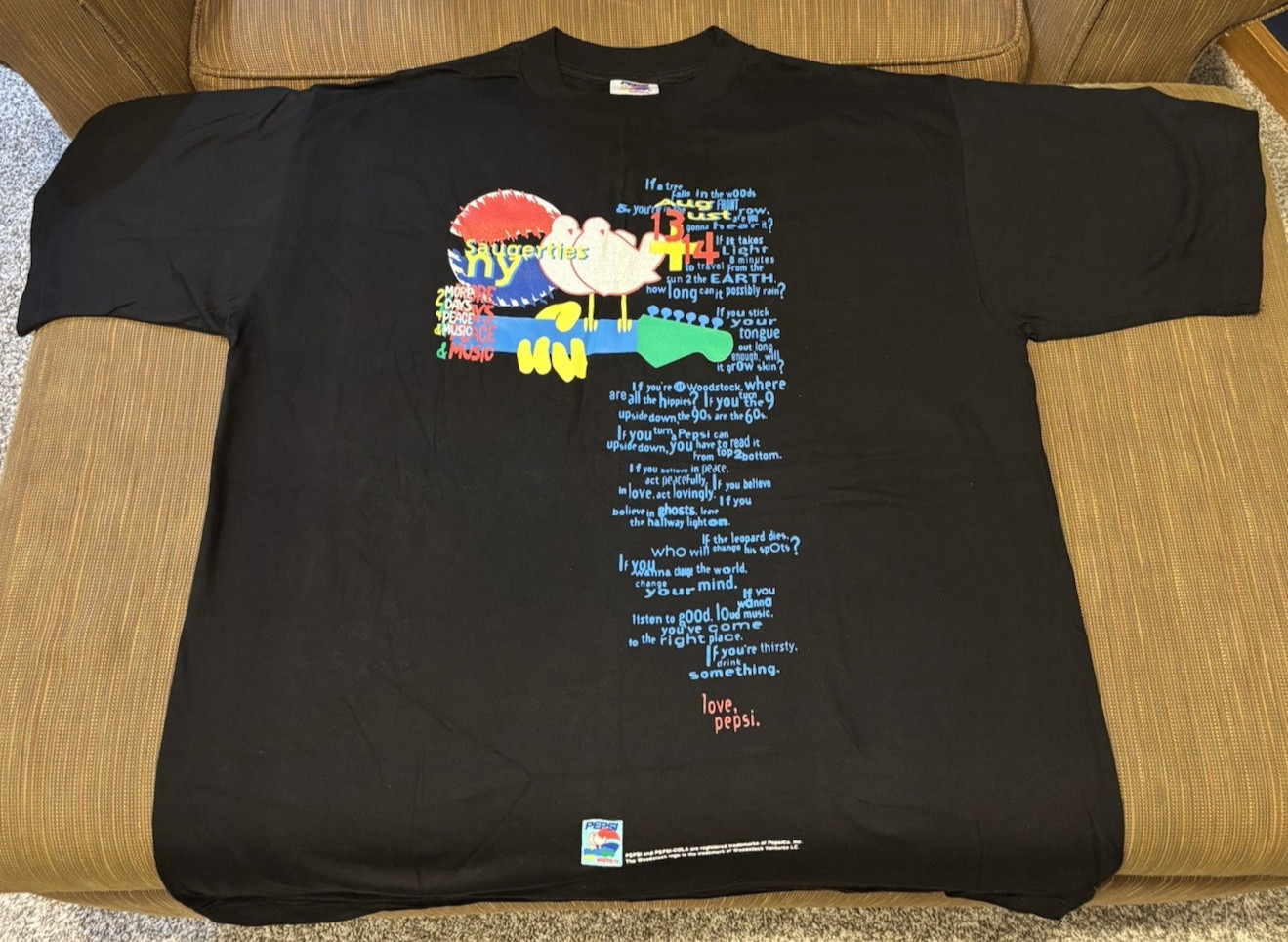 1994 Woodstock Pepsi Concert XL T-Shirt- Saugerties, NY- New, Never Worn/Washed