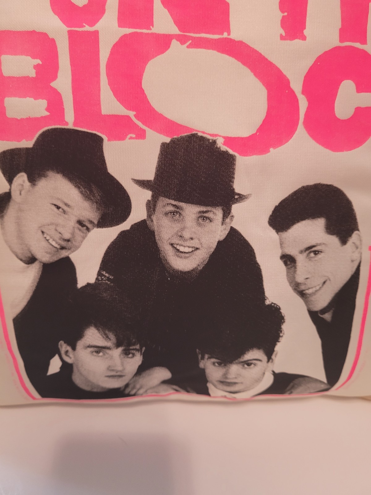 Vintage 1989 New Kids On the Block NKOTB Throw Pillow Big Step Pink Lettering