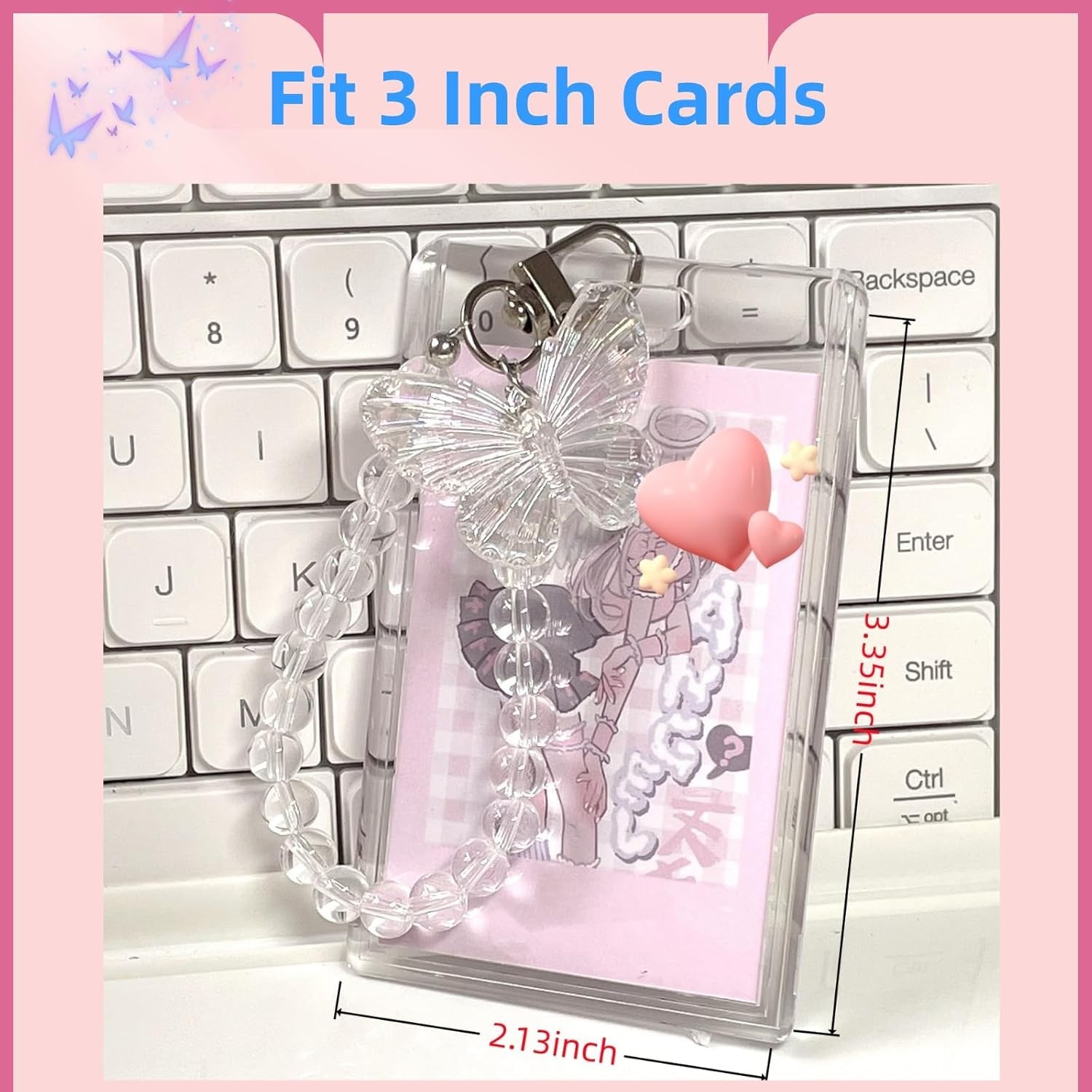 Durable Cute Butterfly Acrylic Card Holder with Keychain – Ideal for Daily Use