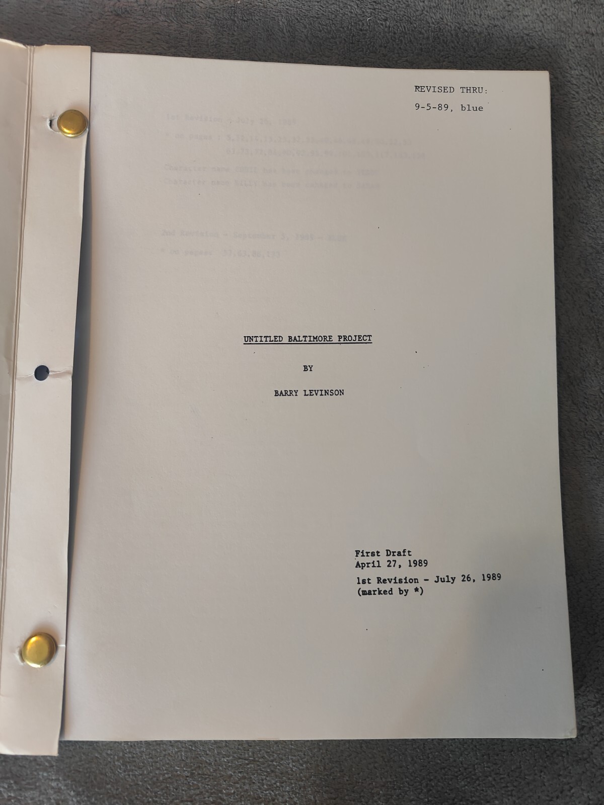 Avalon Movie Script Original Barry Levinson 1989 RARE
