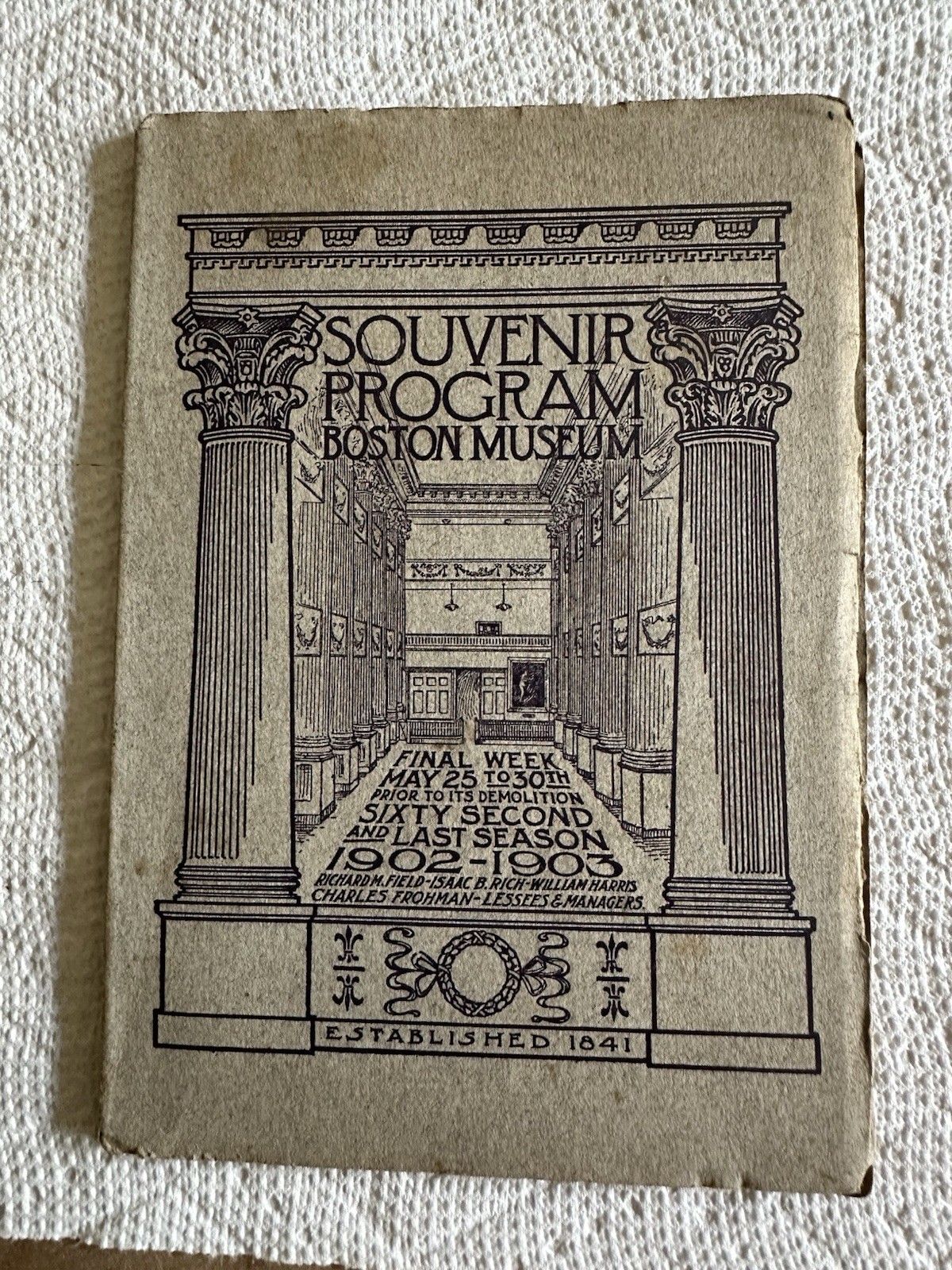 Souvenir Program Book Boston Museum Theatre 1902-1903 S S Pierce Ad Back Cover