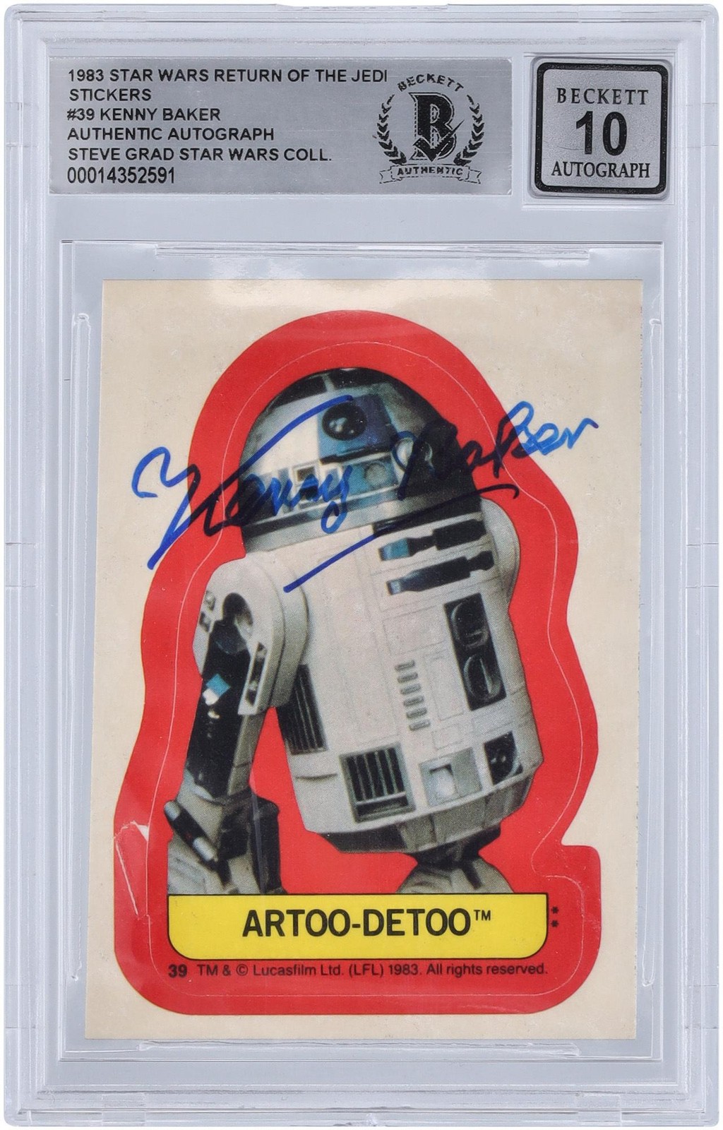 Kenny Baker Star Wars Signed 1983 Topps Return of Jedi Sticker #39 BGS 10 Card