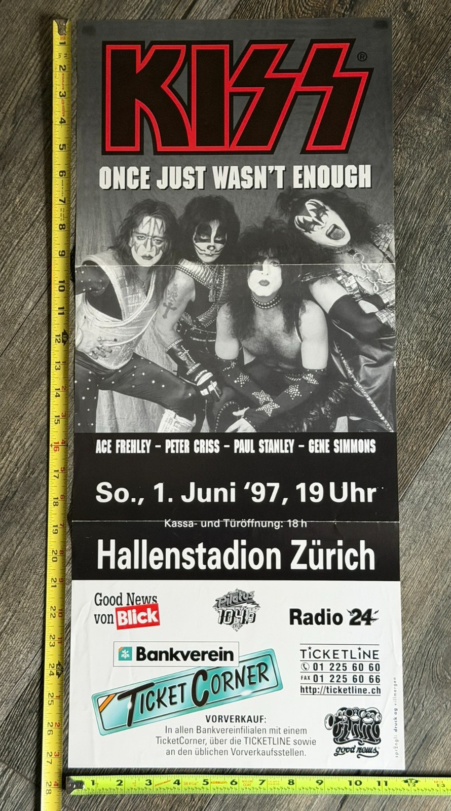 KISS Concert Poster Alive Worldwide Reunion Tour Switzerland 1997 Vintage Kiss