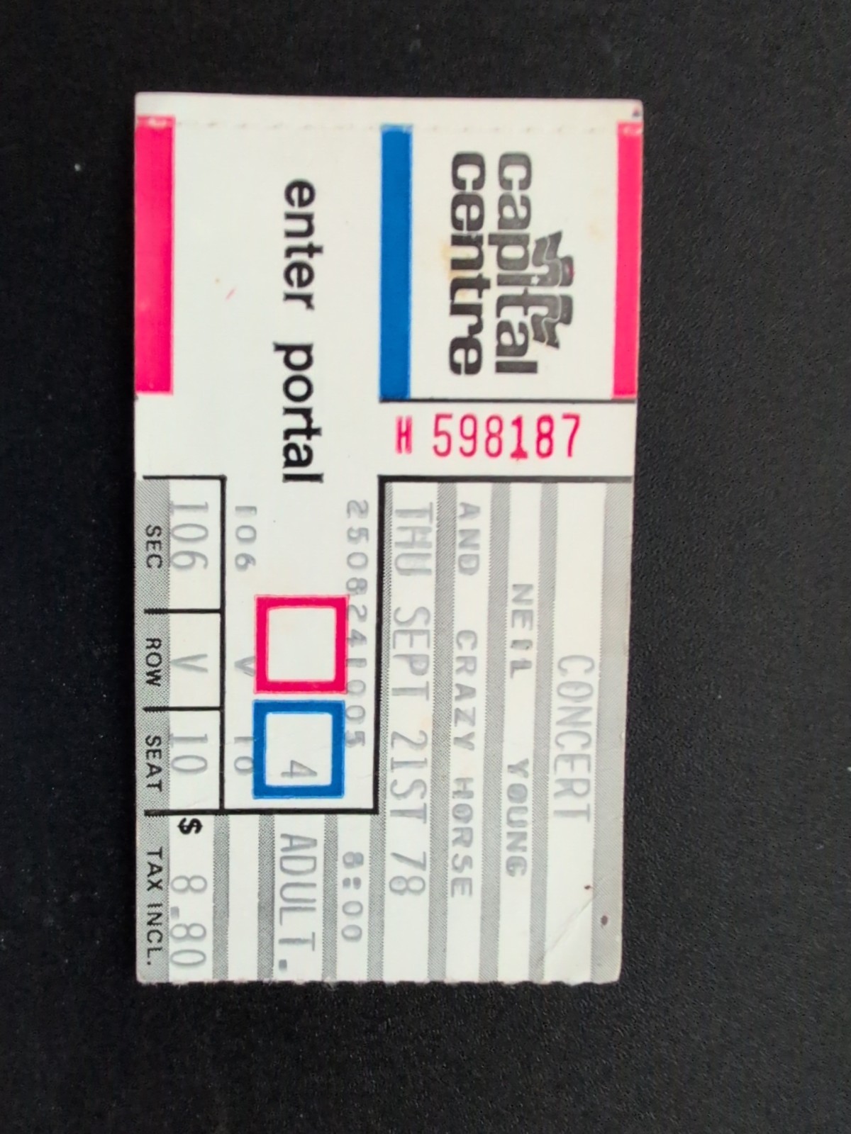 Neil Young and Crazy Horse Concert September 1978 Capital Centre Ticket Stub
