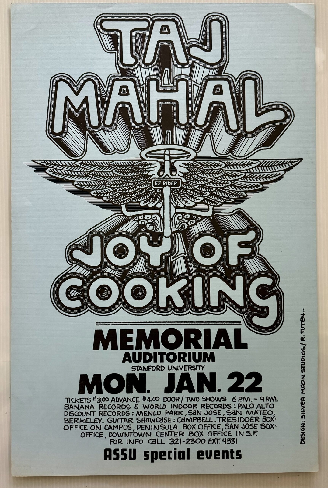 Taj Mahal Concert Poster Stanford University 1973 Randy Tuten Signed Blue