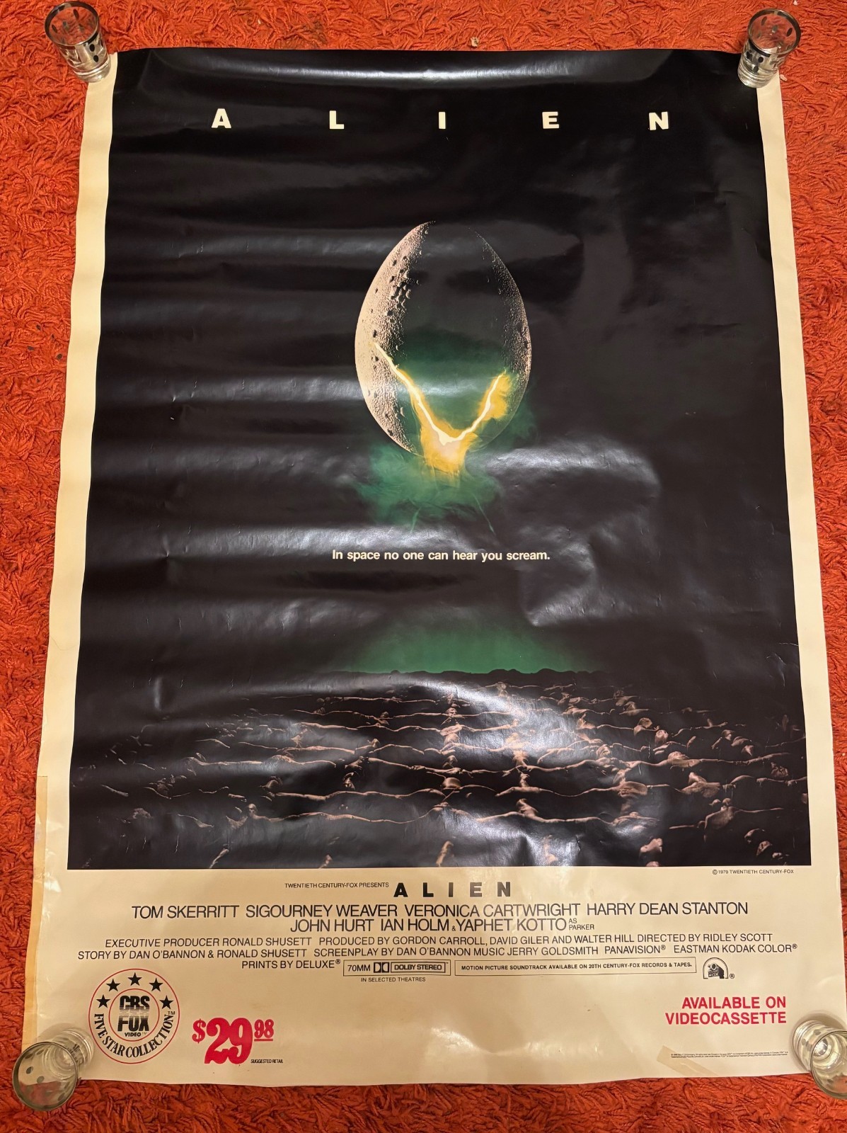 ALIEN original CBS/FOX 1984 vhs video store movie poster 37″ x 27″ VG shape!